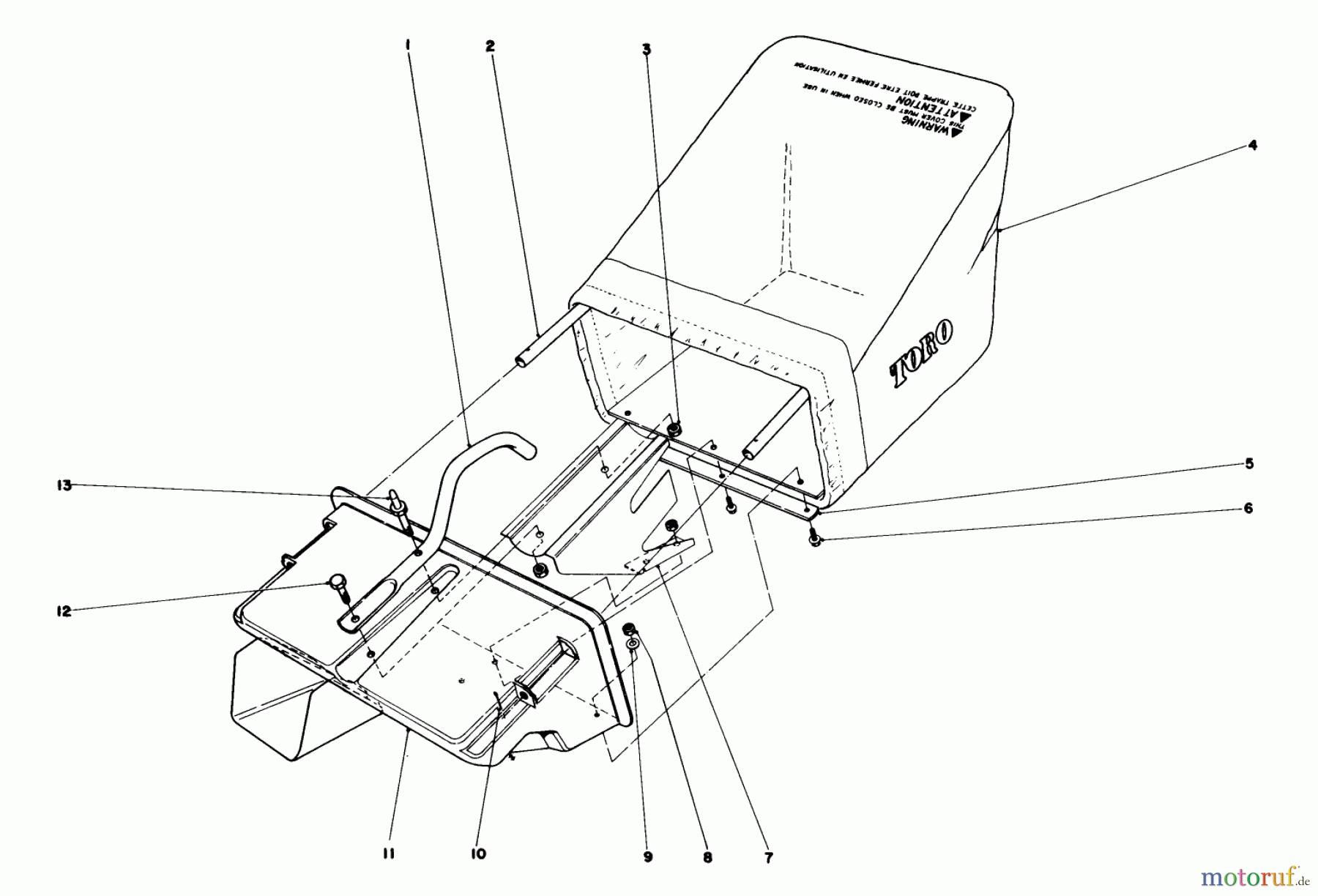 Toro Neu Mowers, Walk-Behind Seite 1 16890 - Toro Lawnmower, 1982 (2000001-2999999) GRASS CATCHER ASSEMBLY NO. 11-0269 (MODEL NO. 16880 & 16890)
