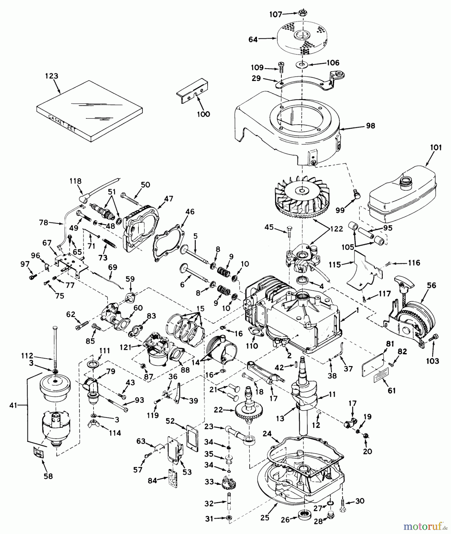 Toro Neu Mowers, Walk-Behind Seite 1 17501 - Toro Whirlwind Lawnmower, 1969 (9000001-9999999) ENGINE MODEL NO. LAV35-40458H