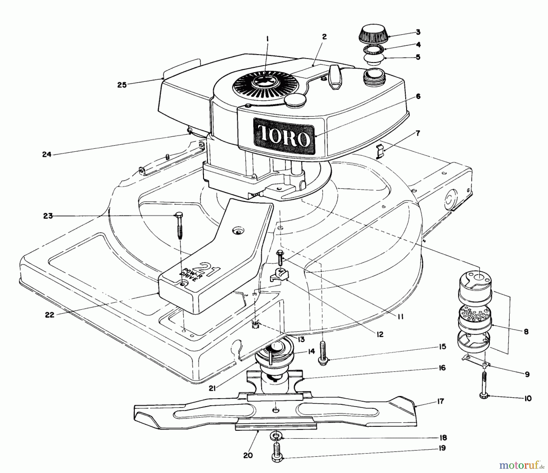 Toro Neu Mowers, Walk-Behind Seite 1 18010 - Toro Lawnmower, 1982 (2000001-2999999) ENGINE ASSEMBLY MODEL 18010