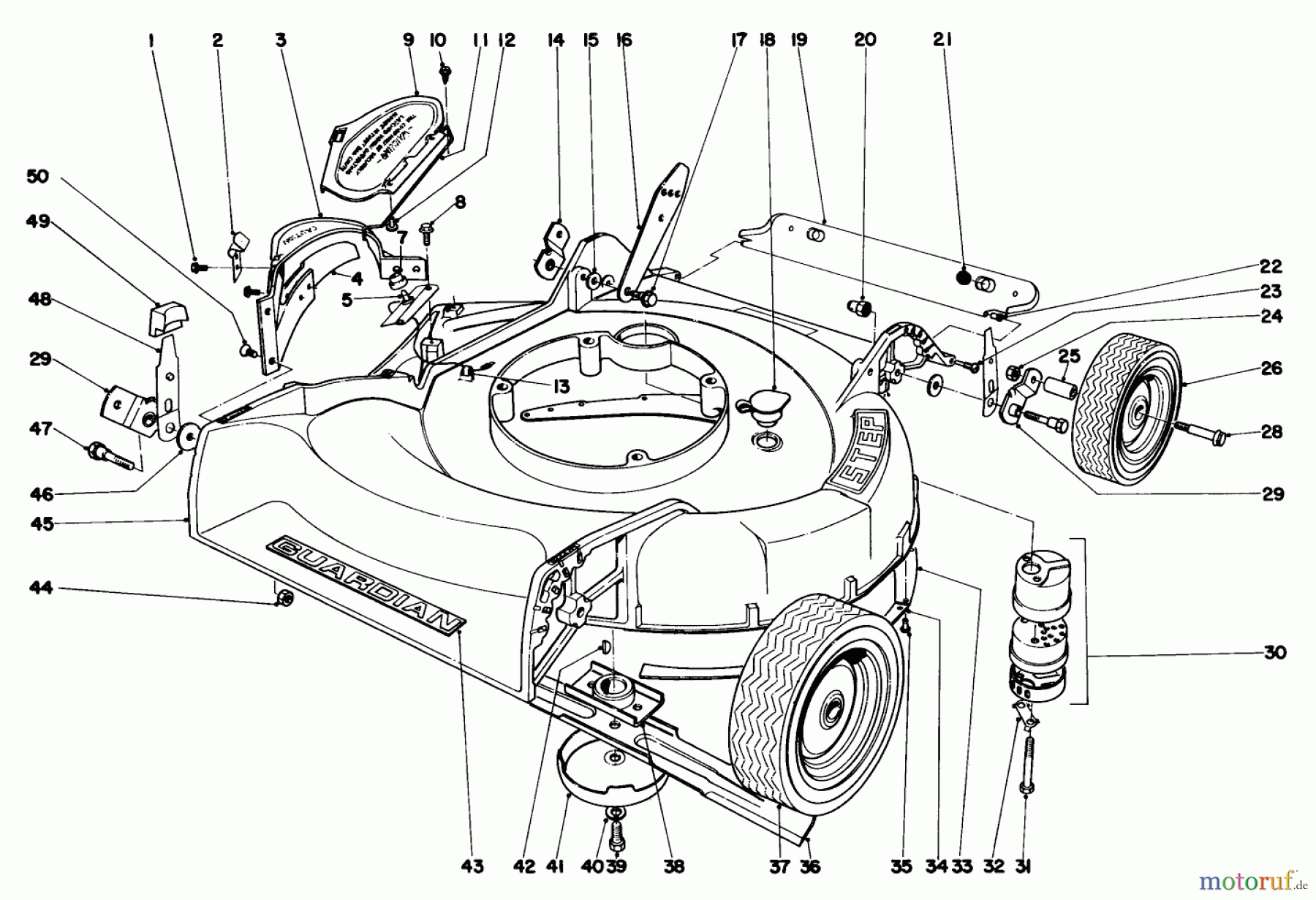 Toro Neu Mowers, Walk-Behind Seite 1 18257 - Toro Guardian Lawnmower, 1972 (2000001-2999999) HOUSING ASSEMBLY MODEL NO. 18208
