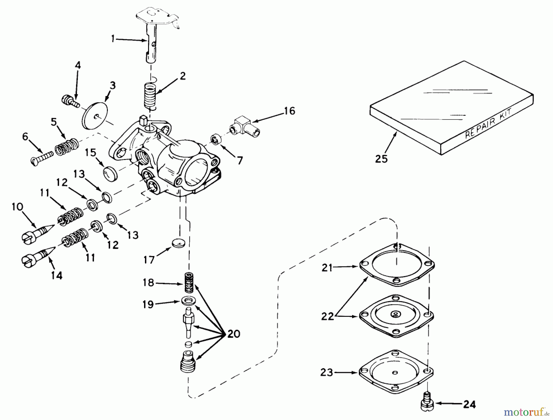 Toro Neu Mowers, Walk-Behind Seite 1 18212 - Toro Whirlwind Lawnmower, 1968 (8000001-8999999) CARBURETOR NO. 631243