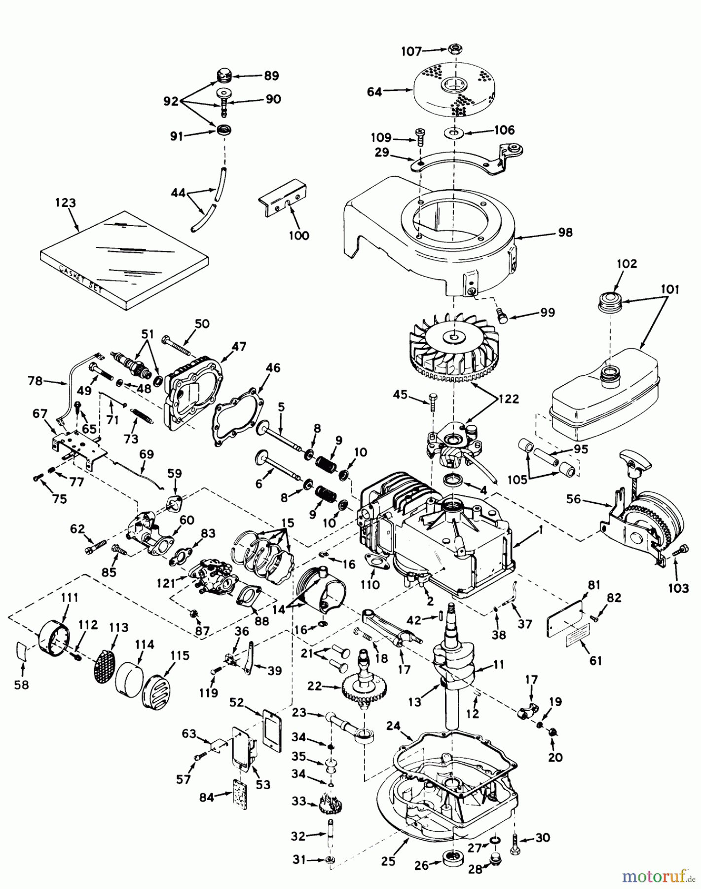 Toro Neu Mowers, Walk-Behind Seite 1 18213 - Toro Whirlwind Lawnmower, 1968 (8000001-8999999) ENGINE MODEL NO. LAV30-30412G