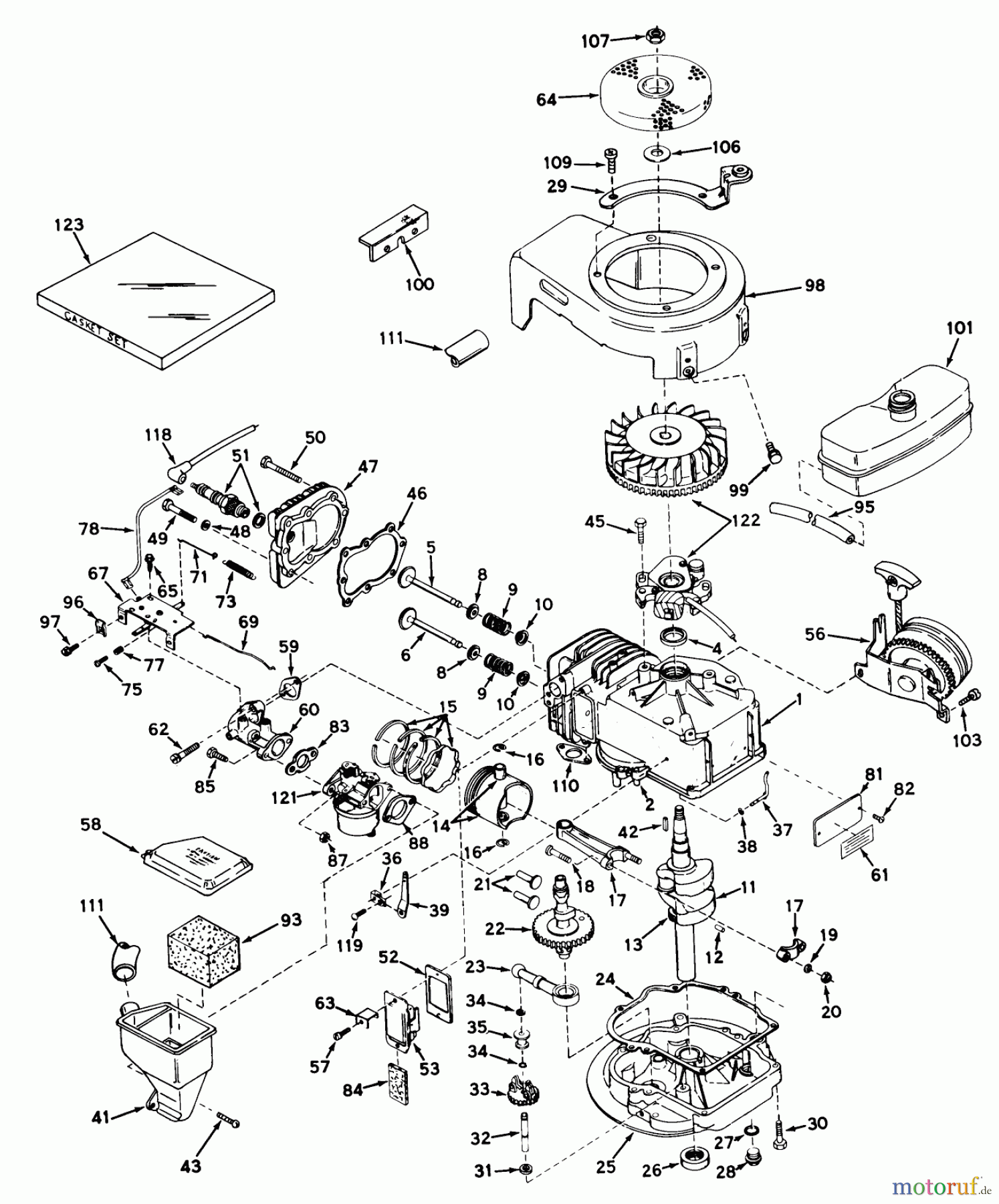 Toro Neu Mowers, Walk-Behind Seite 1 18215 - Toro Whirlwind Lawnmower, 1970 (0000001-0999999) ENGINE MODEL NO. LAV30-30454H