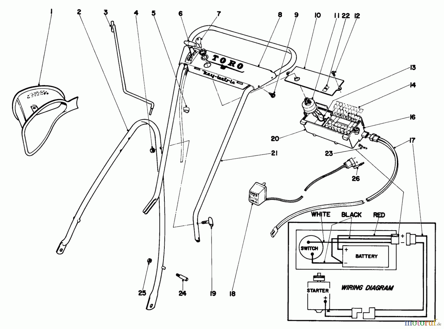 Toro Neu Mowers, Walk-Behind Seite 1 18216 - Toro Whirlwind Lawnmower, 1970 (0000001-0999999) HANDLE ASSEMBLY