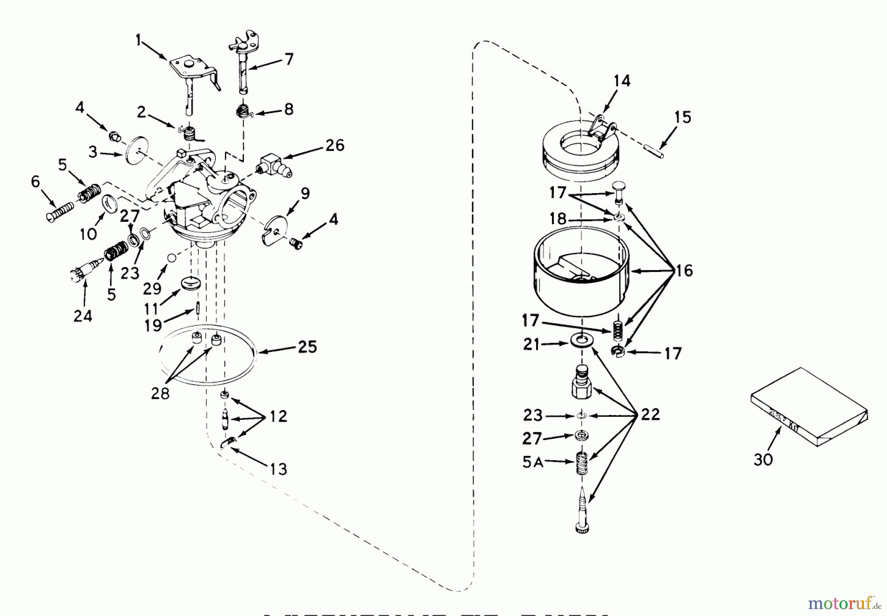Toro Neu Mowers, Walk-Behind Seite 1 18400 - Toro Whirlwind Lawnmower, 1971 (1000001-1999999) CARBURETOR NO. 631581 (USE ON MODEL 18400)