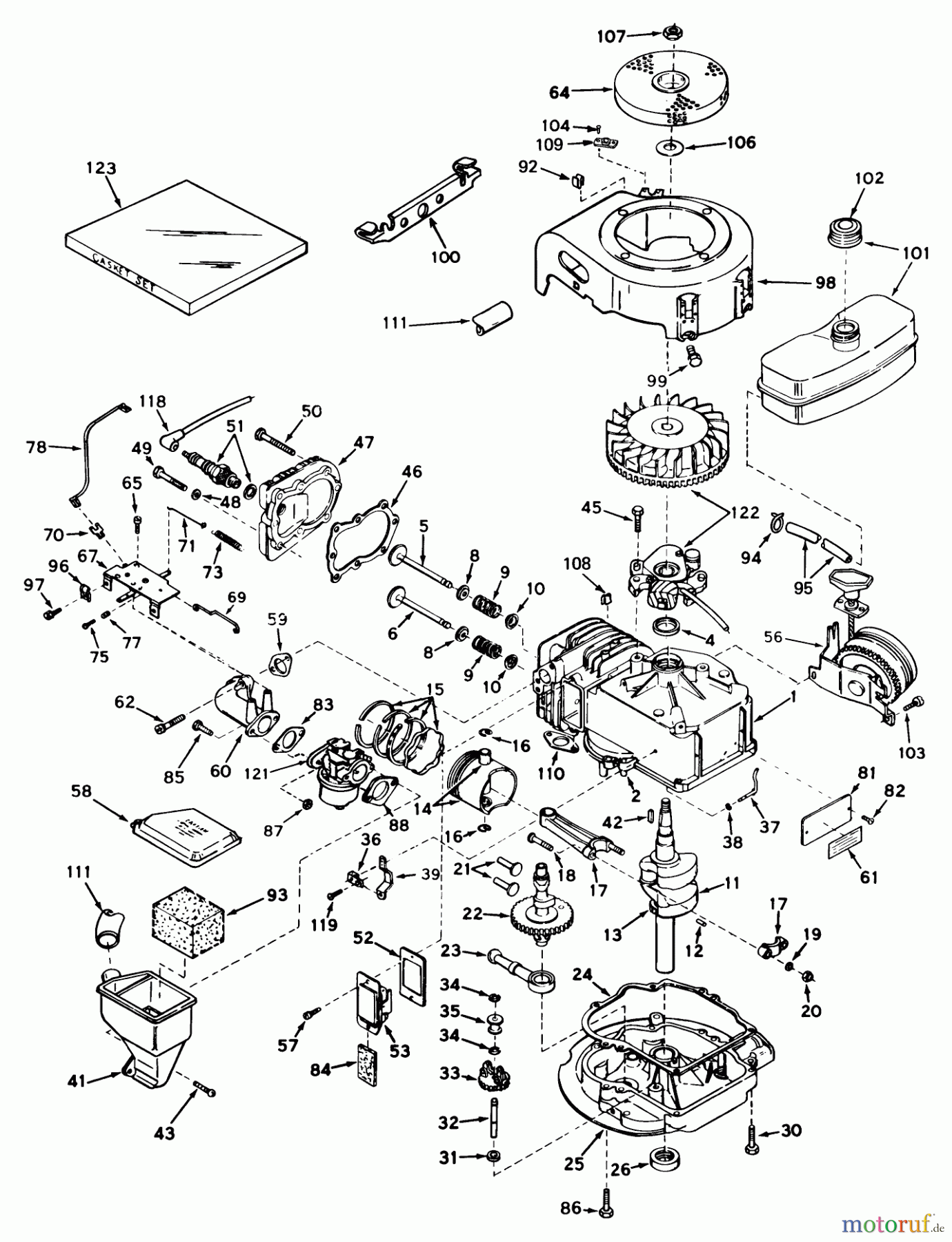 Toro Neu Mowers, Walk-Behind Seite 1 19173 - Toro Guardian Lawnmower, 1973 (3000001-3999999) ENGINE TECUMSEH MODEL LAV30-30500K