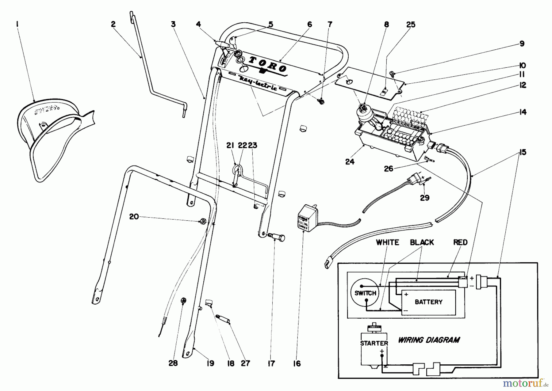 Toro Neu Mowers, Walk-Behind Seite 1 19444 - Toro Whirlwind Lawnmower, 1970 (0000001-0999999) HANDLE ASSEMBLY