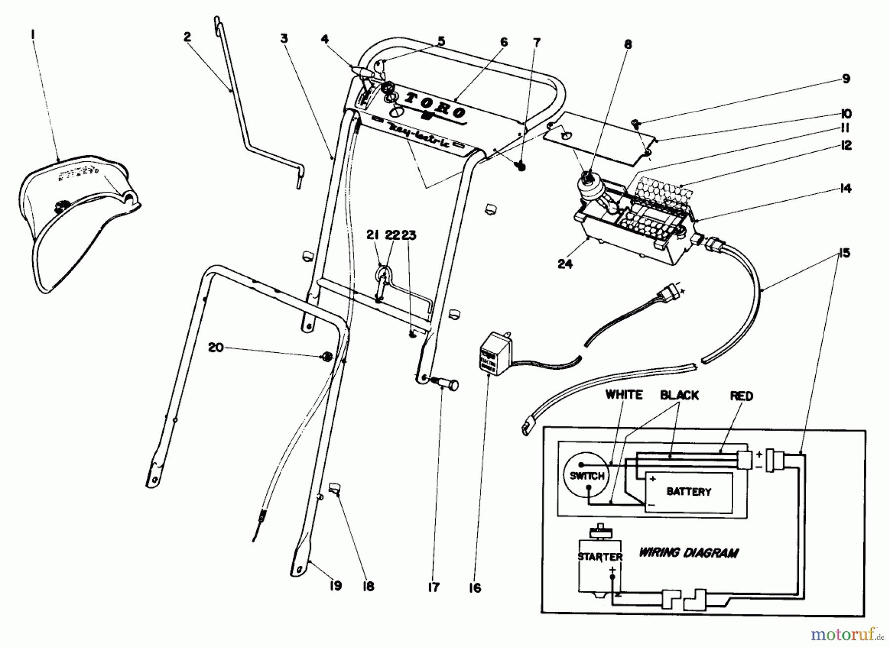 Toro Neu Mowers, Walk-Behind Seite 1 19251 - Toro Whirlwind Lawnmower, 1969 (9000001-9999999) HANDLE ASSEMBLY