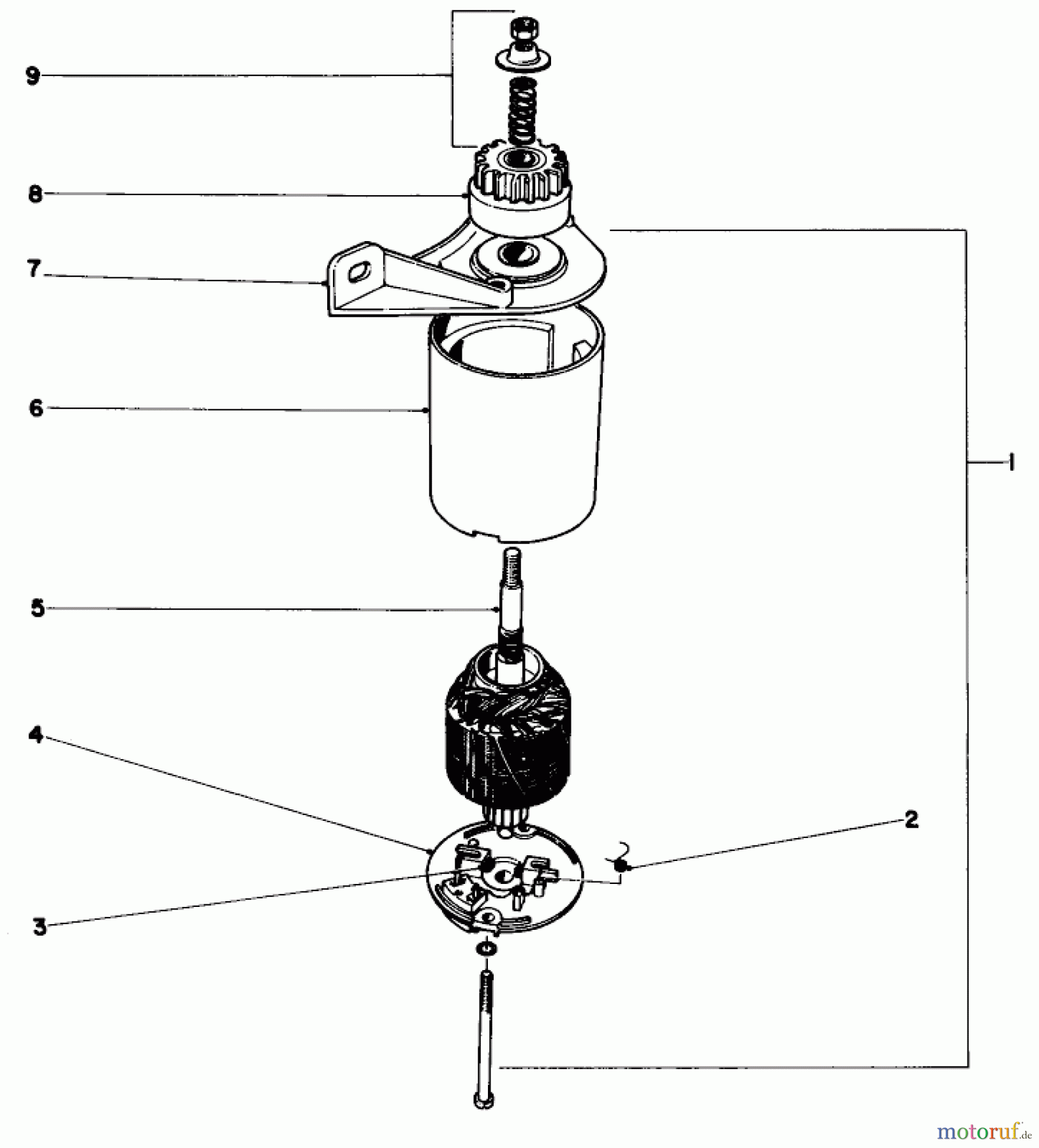 Toro Neu Mowers, Walk-Behind Seite 1 19251 - Toro Whirlwind Lawnmower, 1969 (9000001-9999999) STARTER MOTOR AND PINION (APPLICABLE TO SERIAL NOS. 905473 & UP)
