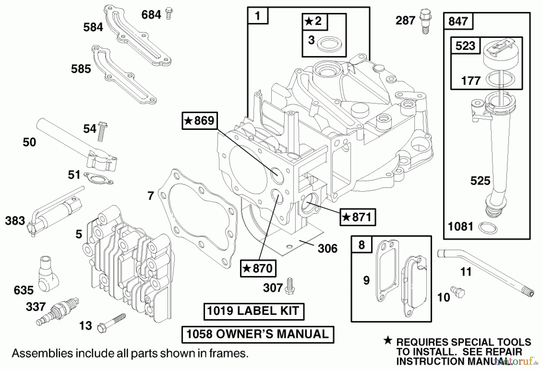 Toro Neu Mowers, Walk-Behind Seite 1 20010 (R-21P) - Toro Recycler Mower, R-21P, 2000 (200000001-200999999) CYLINDER ASSEMBLY, ENGINE BRIGGS & STRATTON MODEL 12H802-1767-E1