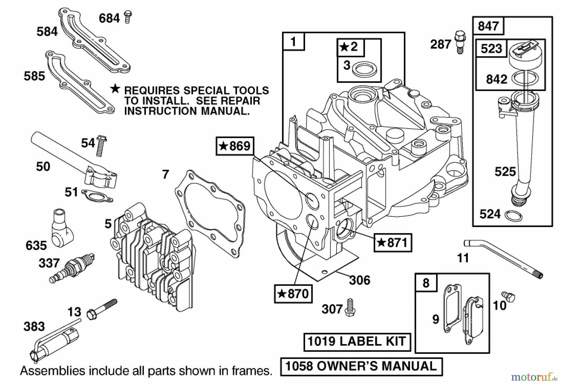 Toro Neu Mowers, Walk-Behind Seite 1 20010 (R-21P) - Toro Recycler Mower, R-21P, 2002 (220000001-220999999) CYLINDER ASSEMBLY BRIGGS AND STRATTON MODEL 12H802-1776-B1