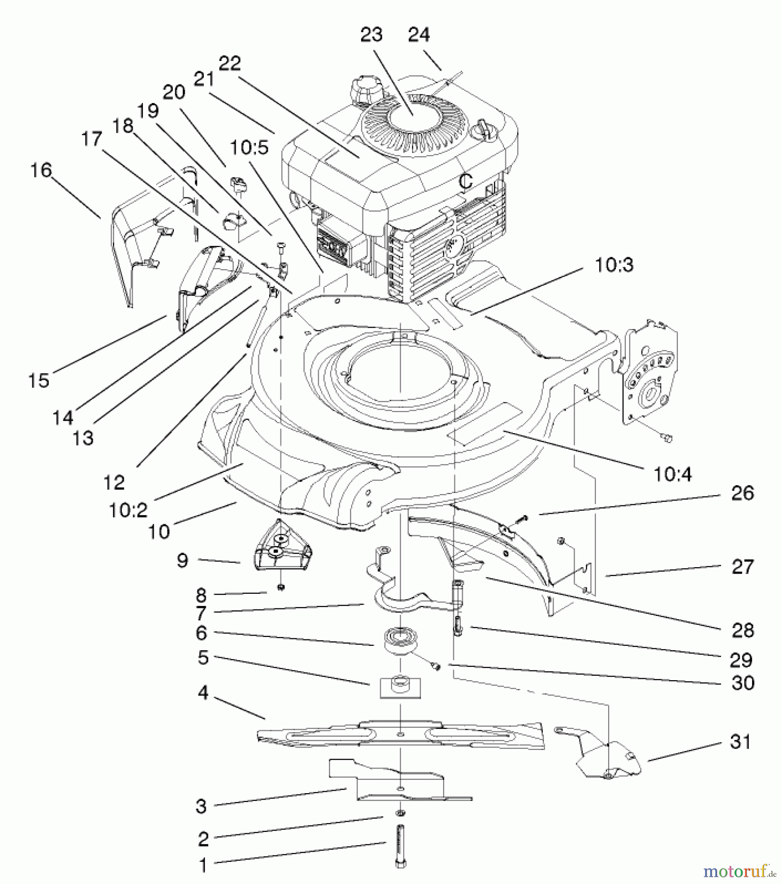 Toro Neu Mowers, Walk-Behind Seite 1 20011 (R-21OS) - Toro Recycler Mower, R-21OS, 2001 (210000001-210999999) ENGINE ASSEMBLY