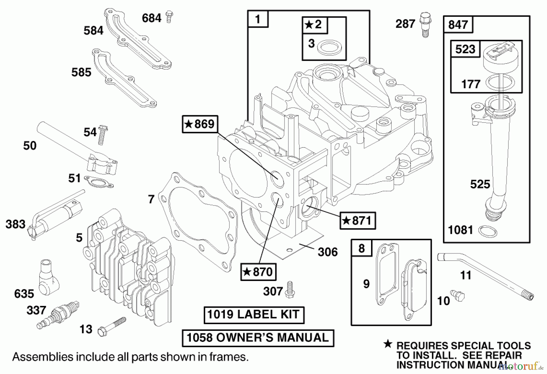  Toro Neu Mowers, Walk-Behind Seite 1 20020 (R-21S1) - Toro Recycler Mower, R-21S1, 1999 (9900001-9999999) ENGINE BRIGGS & STRATTON MODEL 12H802-1767-E1 #1