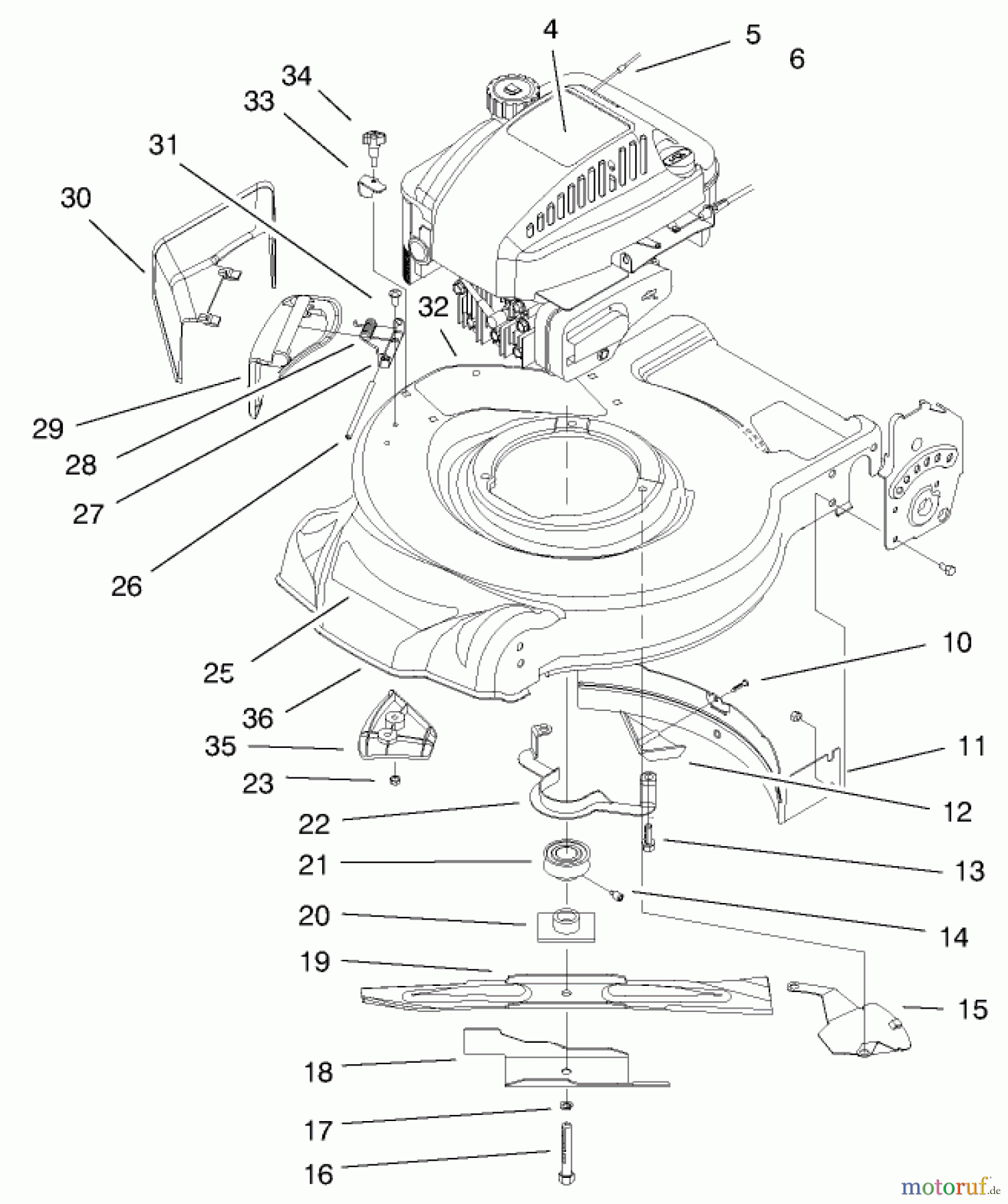Toro Neu Mowers, Walk-Behind Seite 1 20025 - Toro Recycler Mower, 2000 (200000001-200999999) ENGINE & BLADE ASSEMBLY