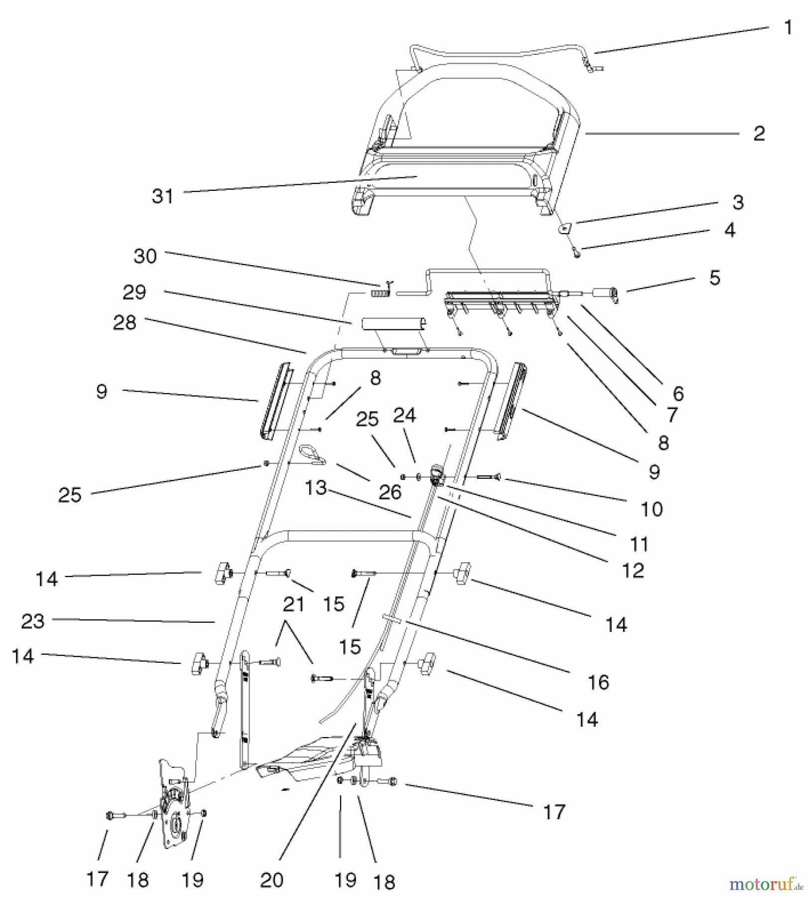 Toro Neu Mowers, Walk-Behind Seite 1 20025 - Toro Recycler Mower, 2000 (200000001-200999999) HANDLE & CONTROLS ASSEMBLY