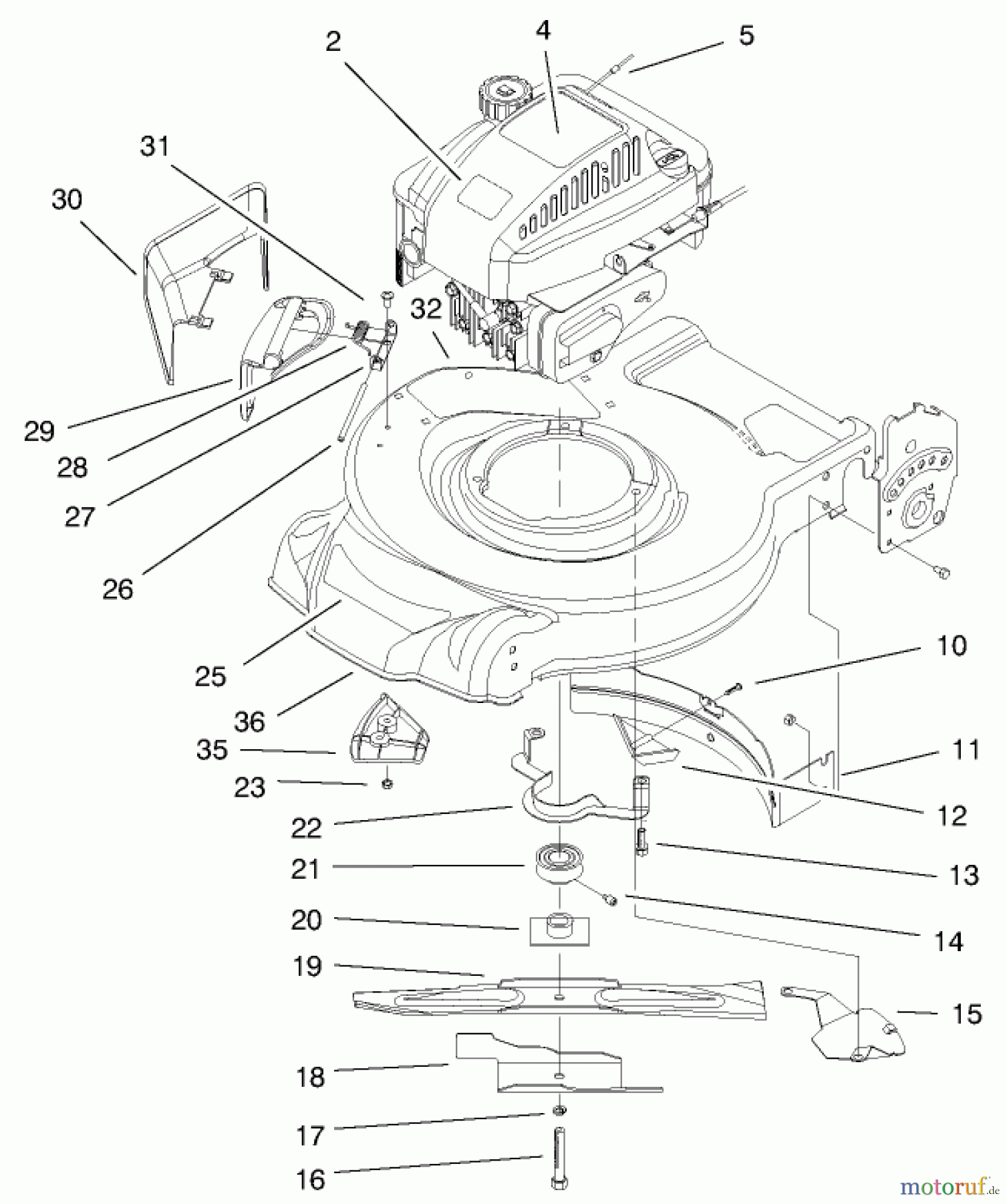 Toro Neu Mowers, Walk-Behind Seite 1 20027 (R-21OSB) - Toro Recycler Mower, R-21OSB, 1999 (9900001-9999999) ENGINE & BLADE ASSEMBLY