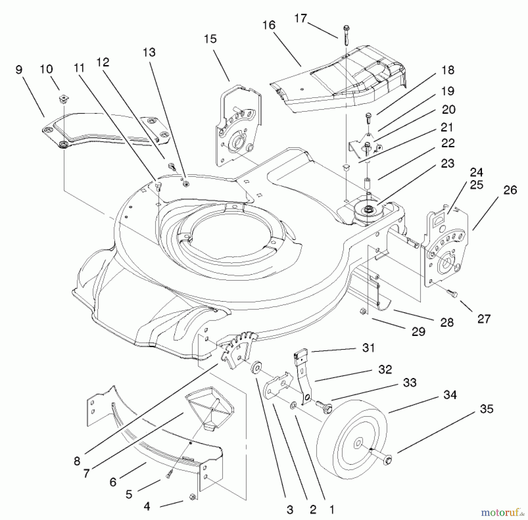 Toro Neu Mowers, Walk-Behind Seite 1 20028 - Toro Recycler Mower, 2001 (210000001-210999999) HOUSING & HANDLE BRACKET ASSEMBLY