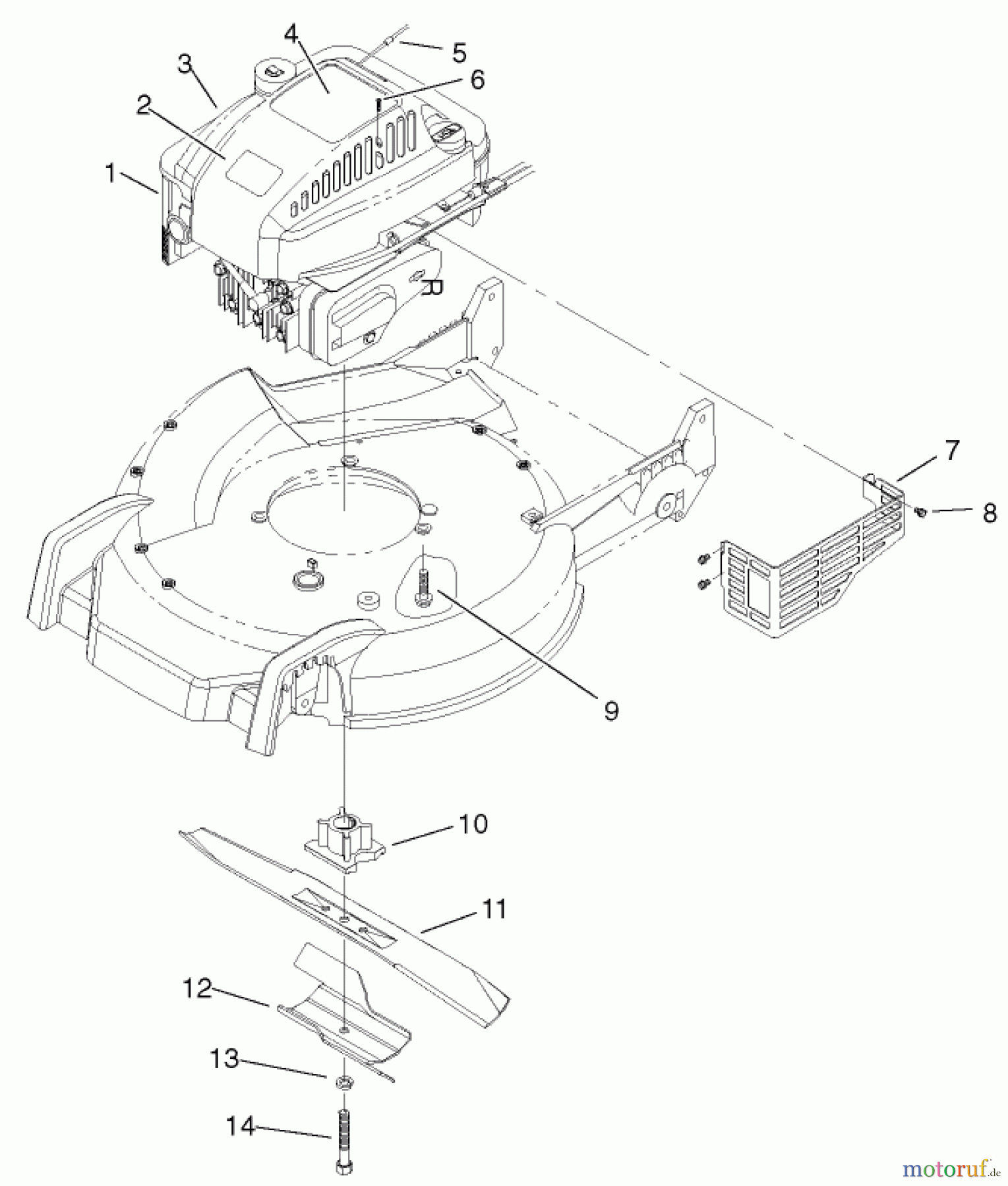 Toro Neu Mowers, Walk-Behind Seite 1 20030 (SR-21P) - Toro Super Recycler Mower, SR-21P, 2001 (210000001-210999999) ENGINE AND BLADE ASSEMBLY