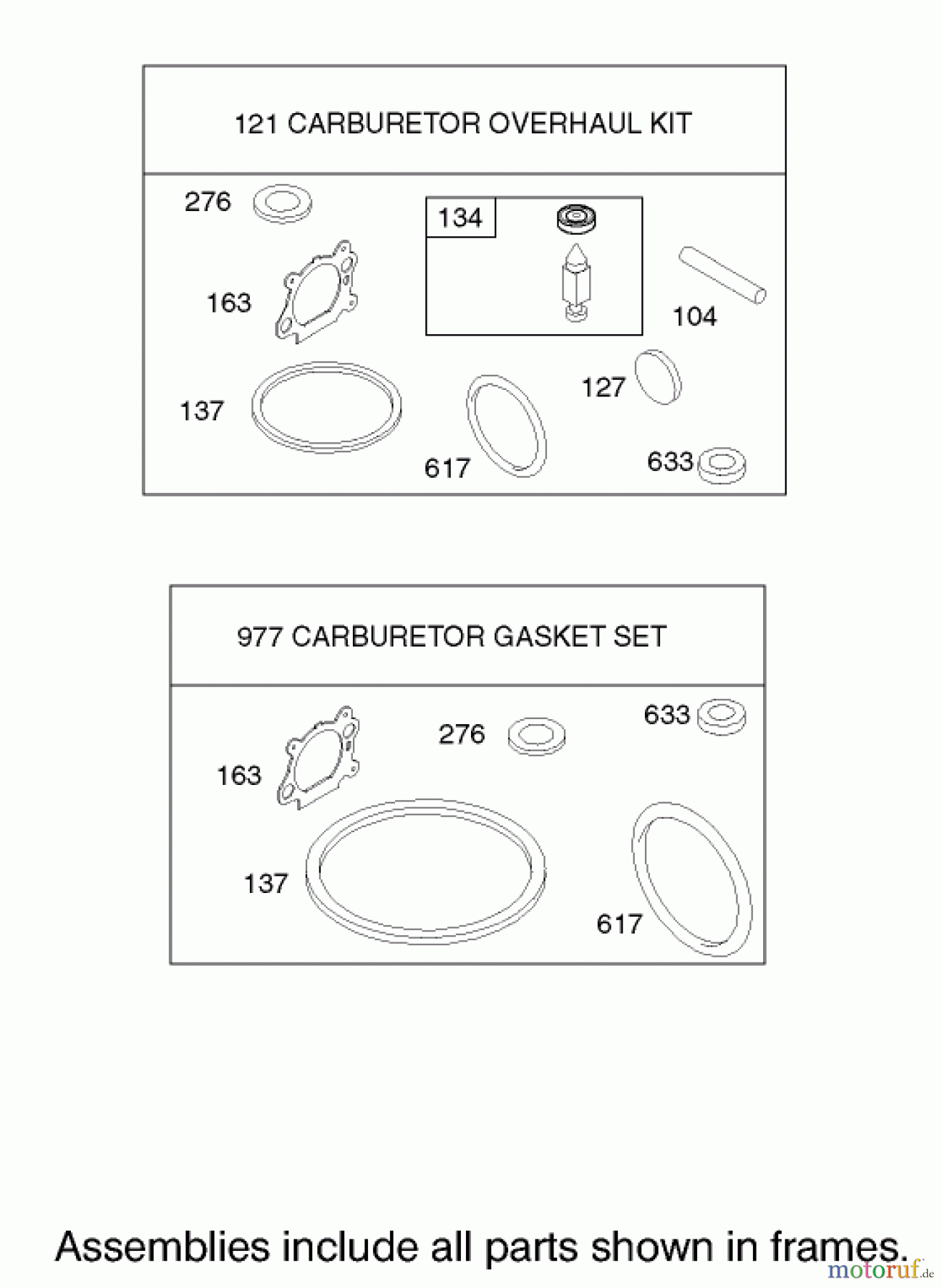 Toro Neu Mowers, Walk-Behind Seite 1 20033 - Toro Super Recycler Mower, 2002 (220000001-220999999) CARBURETOR OVERHAUL KIT ASSEMBLY ENGINE BRIGGS AND STRATTON MODEL 124K02-0110-B1