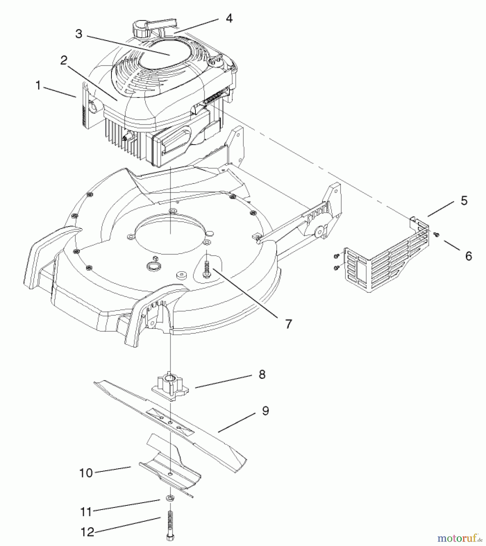 Toro Neu Mowers, Walk-Behind Seite 1 20033 - Toro Super Recycler Mower, 2002 (220000001-220999999) ENGINE AND BLADE ASSEMBLY