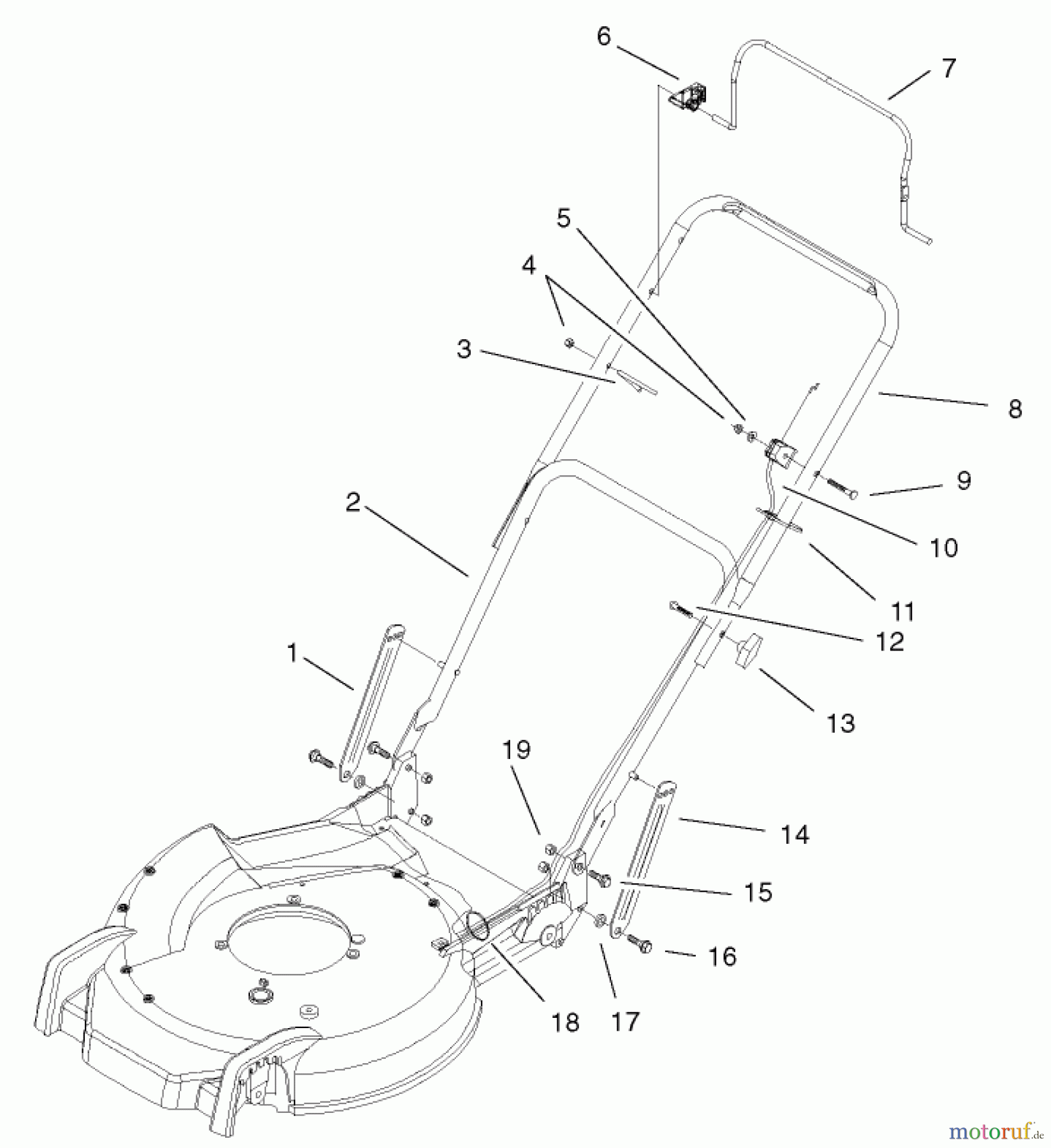 Toro Neu Mowers, Walk-Behind Seite 1 20033 - Toro Super Recycler Mower, 2002 (220000001-220999999) HANDLE AND CONTROL ASSEMBLY