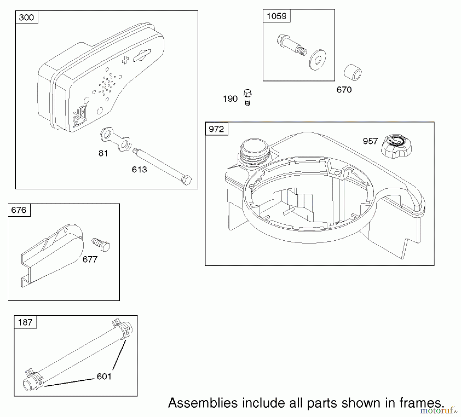 Toro Neu Mowers, Walk-Behind Seite 1 20033 - Toro Super Recycler Mower, 2002 (220000001-220999999) MUFFLER AND FUEL TANK ASSEMBLY ENGINE BRIGGS AND STRATTON MODEL 124K02-0110-B1