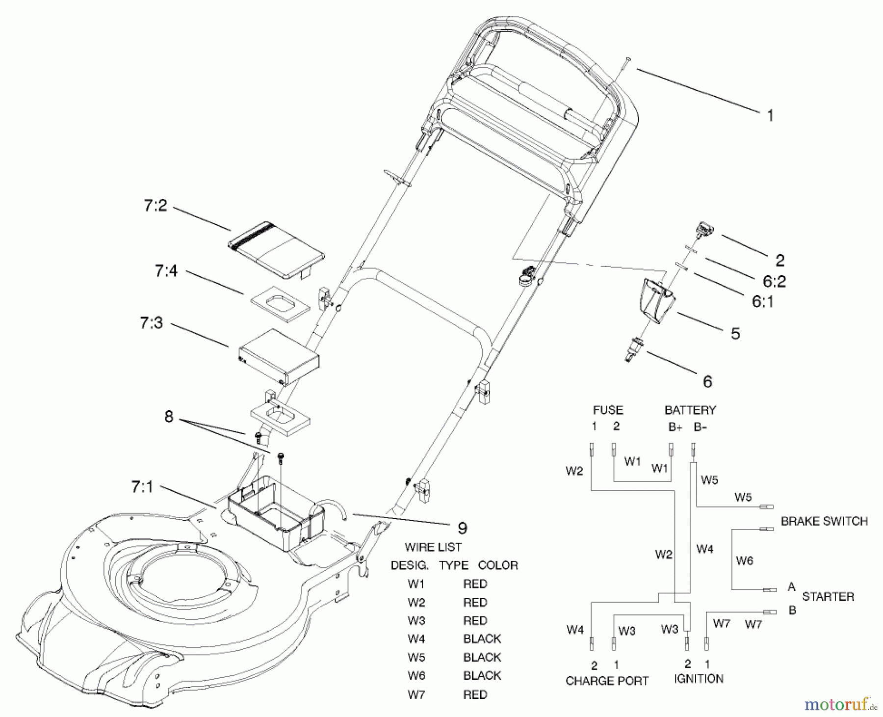 Toro Neu Mowers, Walk-Behind Seite 1 20035 (R-21SE) - Toro Recycler Mower, R-21SE, 2001 (210000001-210999999) BATTERY & HARNESS ASSEMBLY