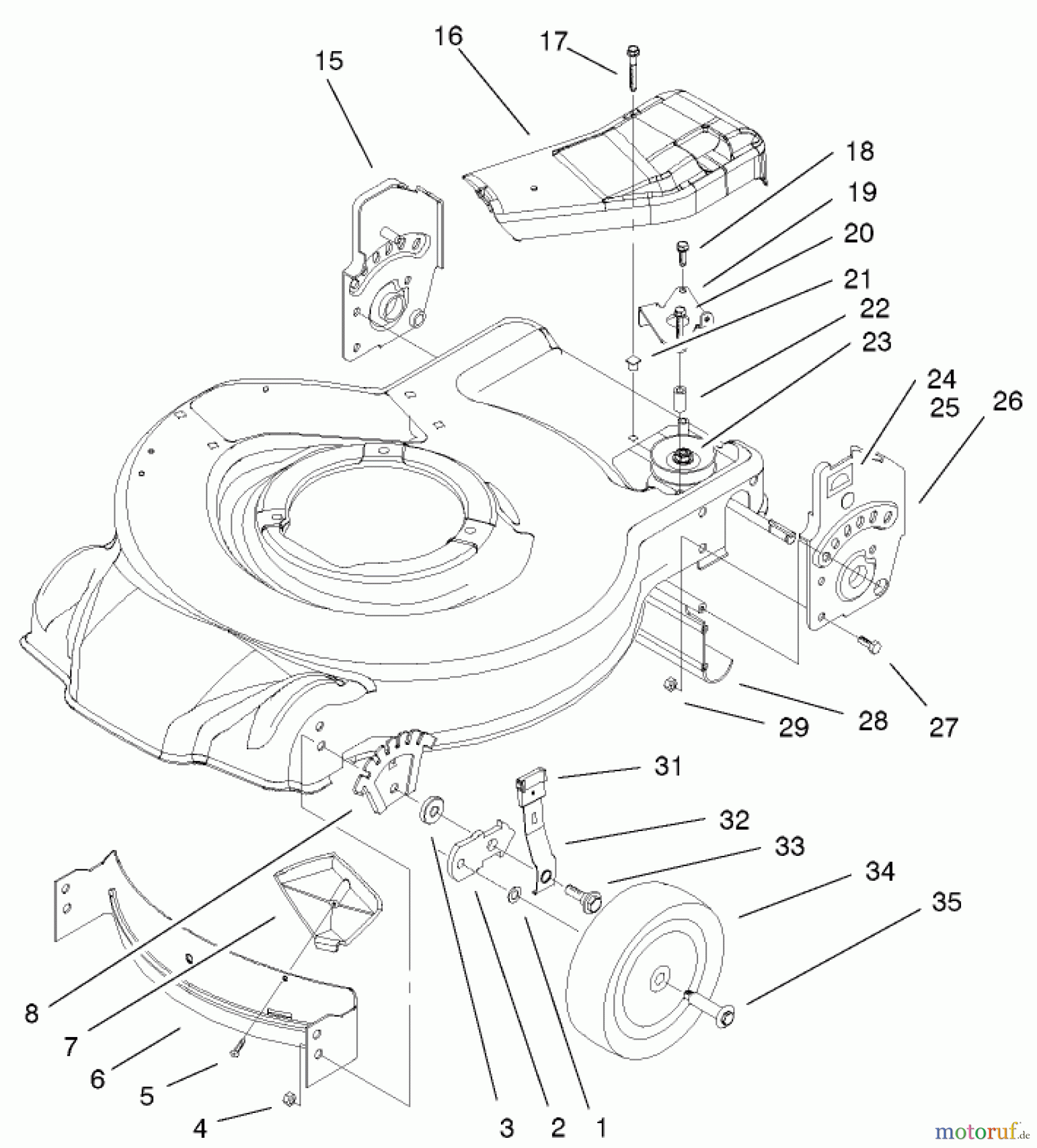 Toro Neu Mowers, Walk-Behind Seite 1 20035 (R-21SE) - Toro Recycler Mower, R-21SE, 2001 (210000001-210999999) HOUSING & BRACKET ASSEMBLY