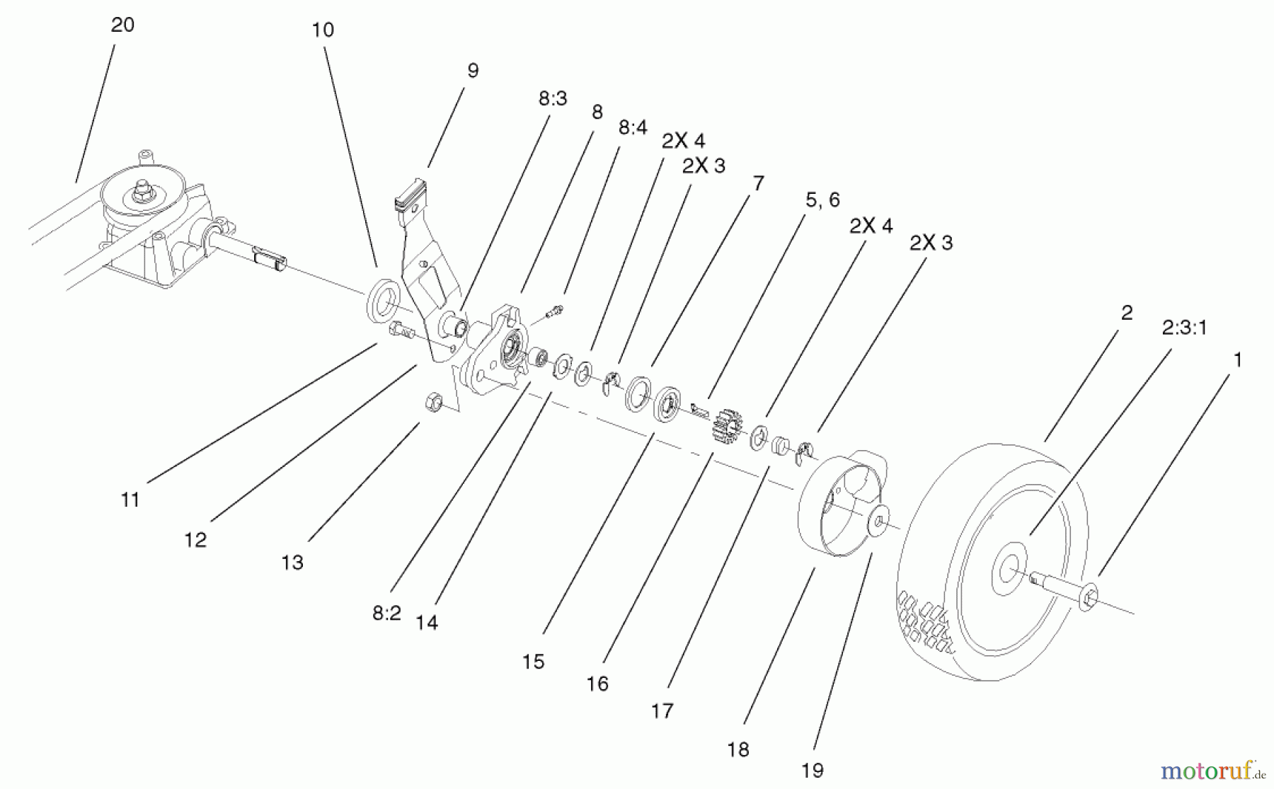 Toro Neu Mowers, Walk-Behind Seite 1 20038 - Toro Super Recycler Mower with Bag, 2002 (220000001-220999999) GEAR CASE AND WHEEL ASSEMBLY
