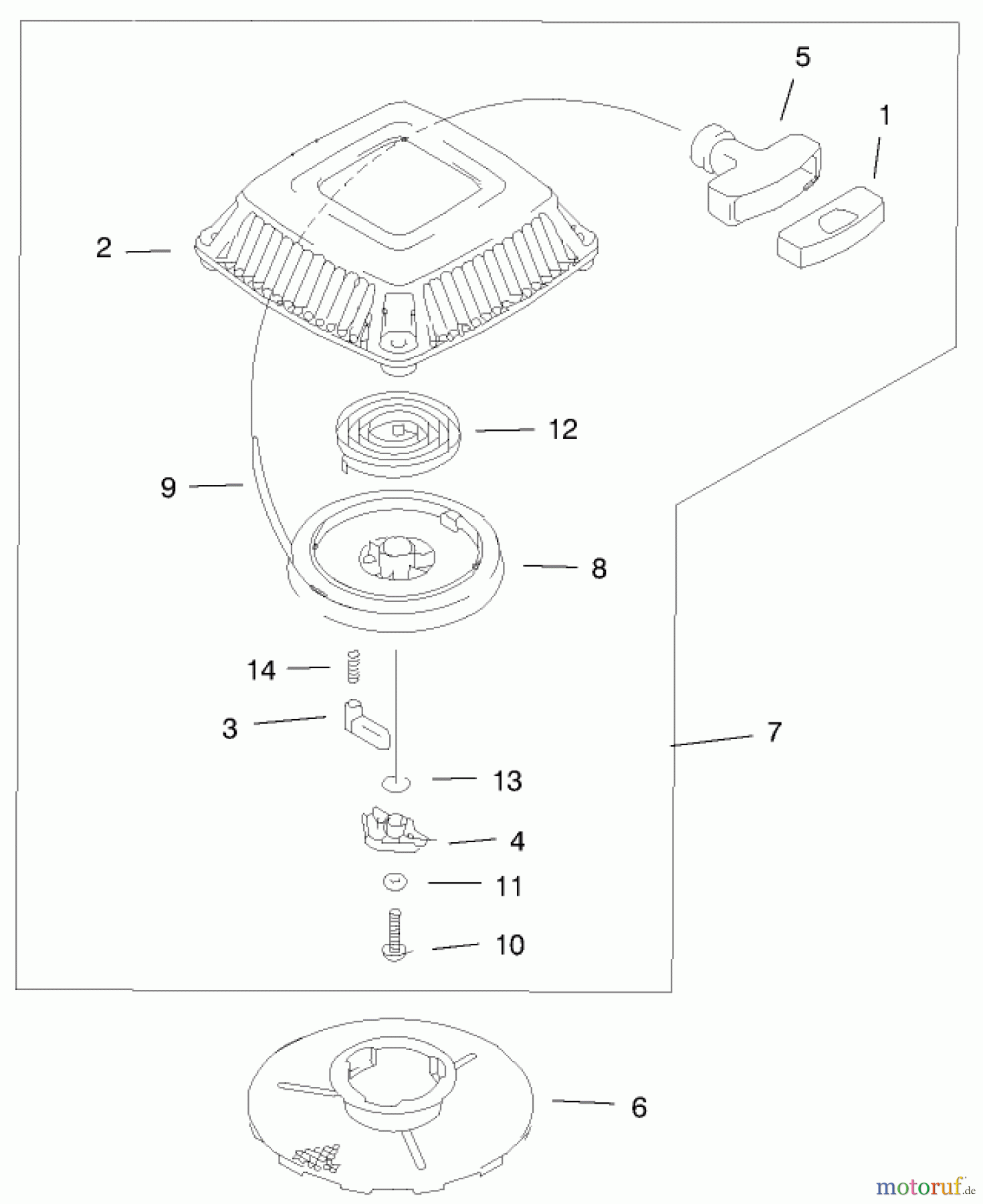 Toro Neu Mowers, Walk-Behind Seite 1 20044 (SR-21OS) - Toro Super Recycler Mower, SR-21OS, 1999 (99000001-99999999) RECOIL STARTER ASSEMBLY