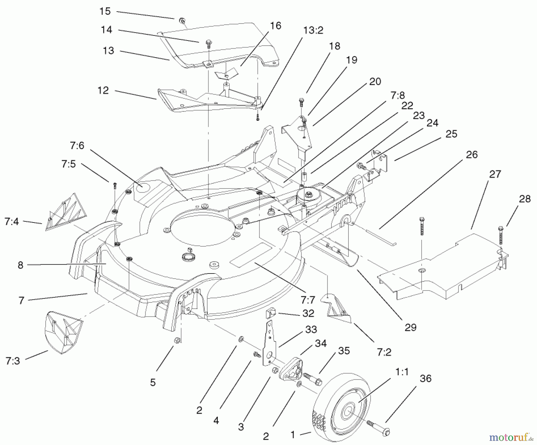 Toro Neu Mowers, Walk-Behind Seite 1 20045 (SR-21SE) - Toro Super Recycler Mower, SR-21SE, 2001 (210000001-210999999) HOUSING AND WHEEL ASSEMBLY