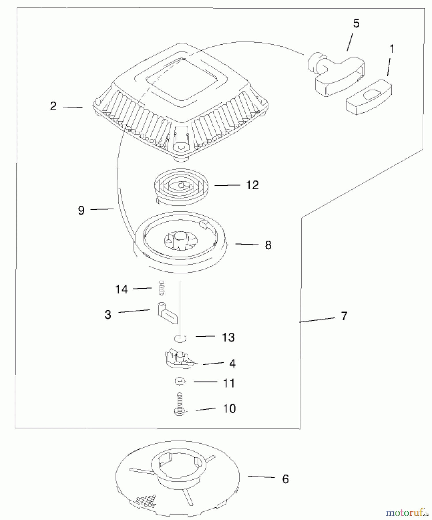 Toro Neu Mowers, Walk-Behind Seite 1 20046 (SR-21OSK) - Toro Super Recycler Mower, SR-21OSK, 2000 (200000001-200999999) RECOIL STARTER ASSEMBLY