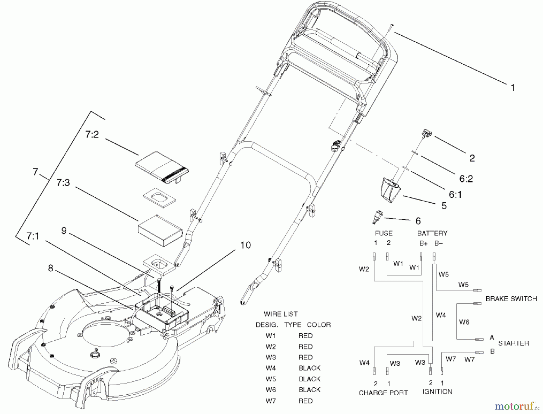 Toro Neu Mowers, Walk-Behind Seite 1 20048 (SR-21SE) - Toro Super Recycler Mower, SR-21SE, 2001 (210000001-210999999) BATTERY AND SWITCH ASSEMBLY