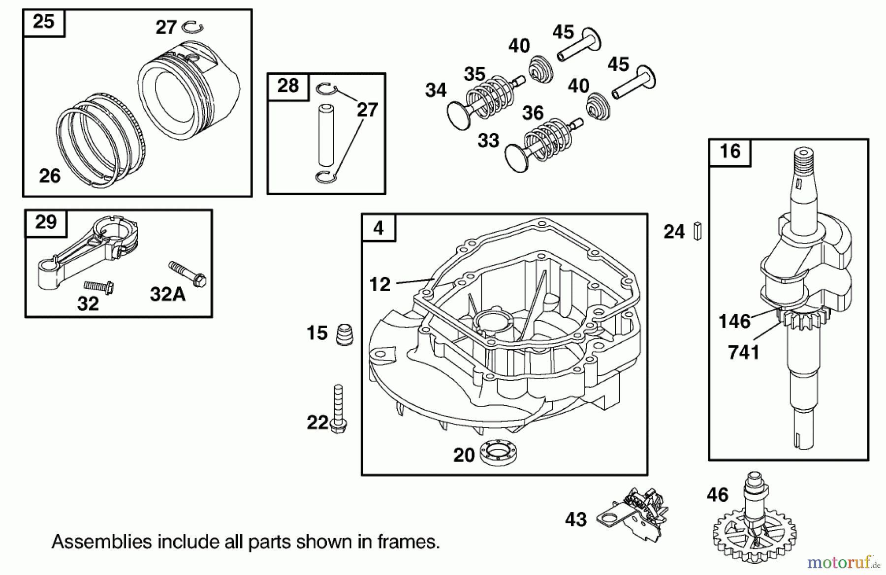 Toro Neu Mowers, Walk-Behind Seite 1 20048 (SR-21SE) - Toro Super Recycler Mower, SR-21SE, 2001 (210000001-210999999) CRANKCASE / CRANKSHAFT / PISTON / AND VALVE ASSEMBLIES BRIGGS AND STRATTON MODEL 12J805-2370-B1