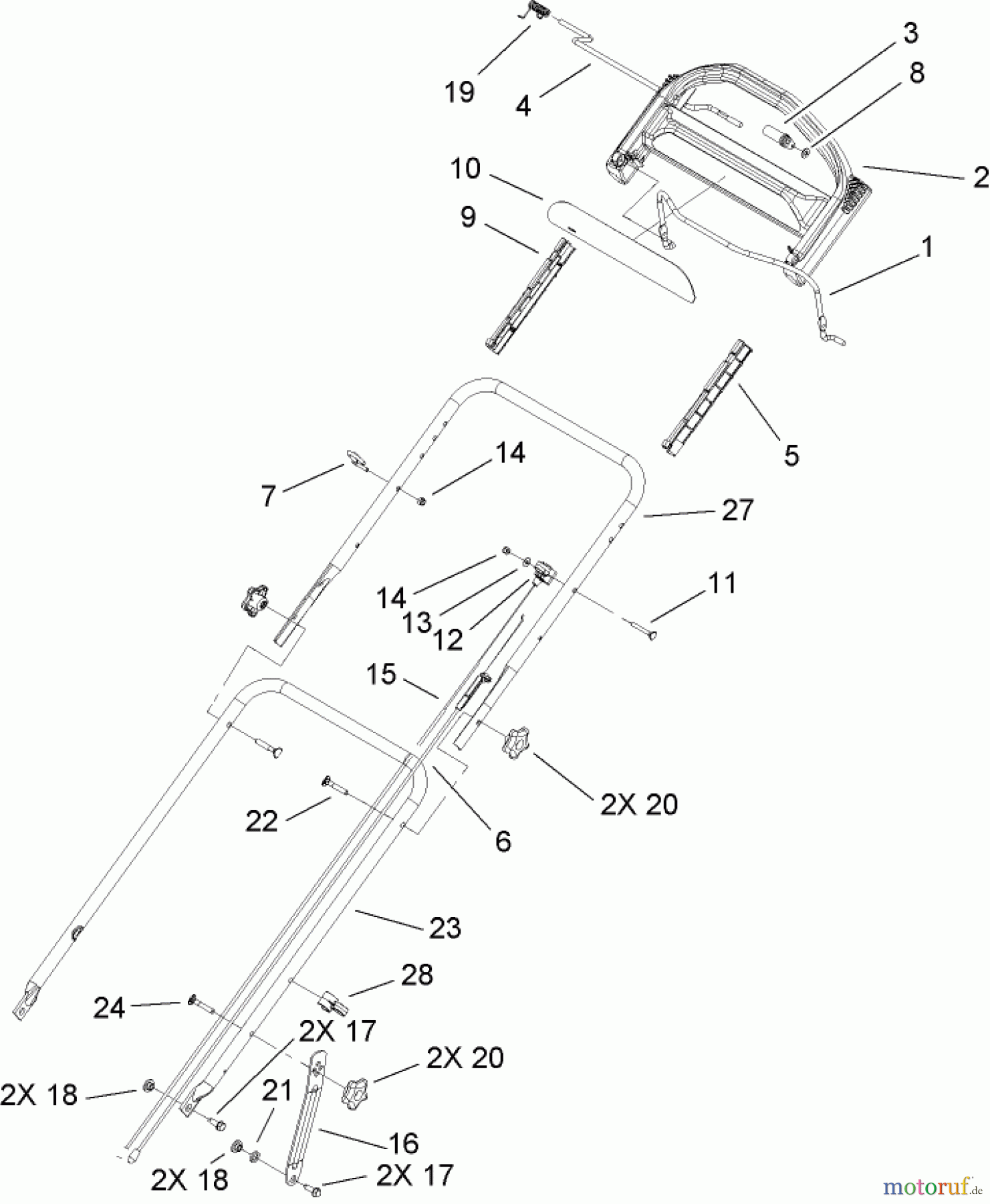  Toro Neu Mowers, Walk-Behind Seite 1 20054 - Toro Super Recycler Lawn Mower, 2007 (270000001-270999999) HANDLE ASSEMBLY