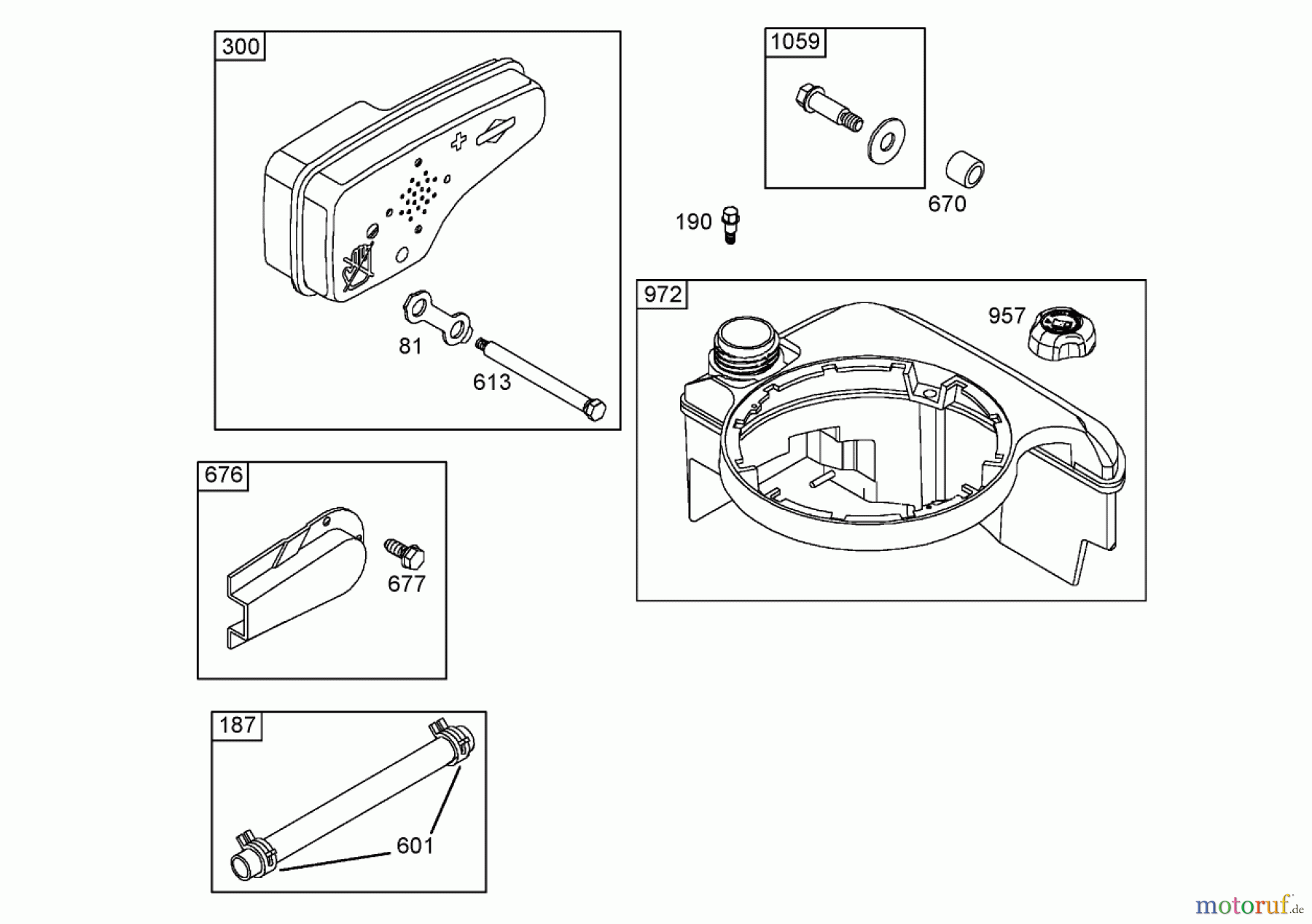 Toro Neu Mowers, Walk-Behind Seite 1 20056 - Toro Super Recycler Lawn Mower, 2005 (250000001-250999999) MUFFLER AND FUEL TANK ASSEMBLY BRIGGS AND STRATTON 125K02-0187-E1
