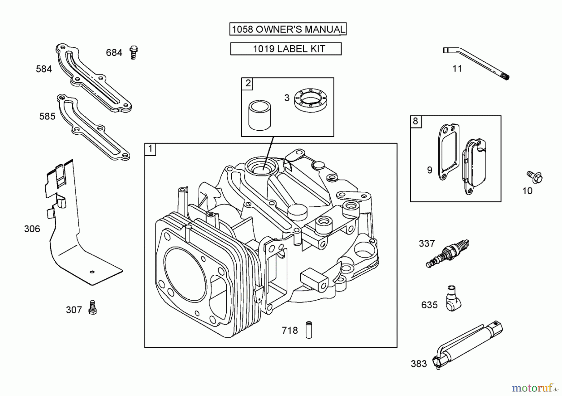  Toro Neu Mowers, Walk-Behind Seite 1 20057 - Toro Super Recycler Lawn Mower, 2005 (250000001-250999999) CYLINDER ASSEMBLY BRIGGS AND STRATTON 122672-0192-E1