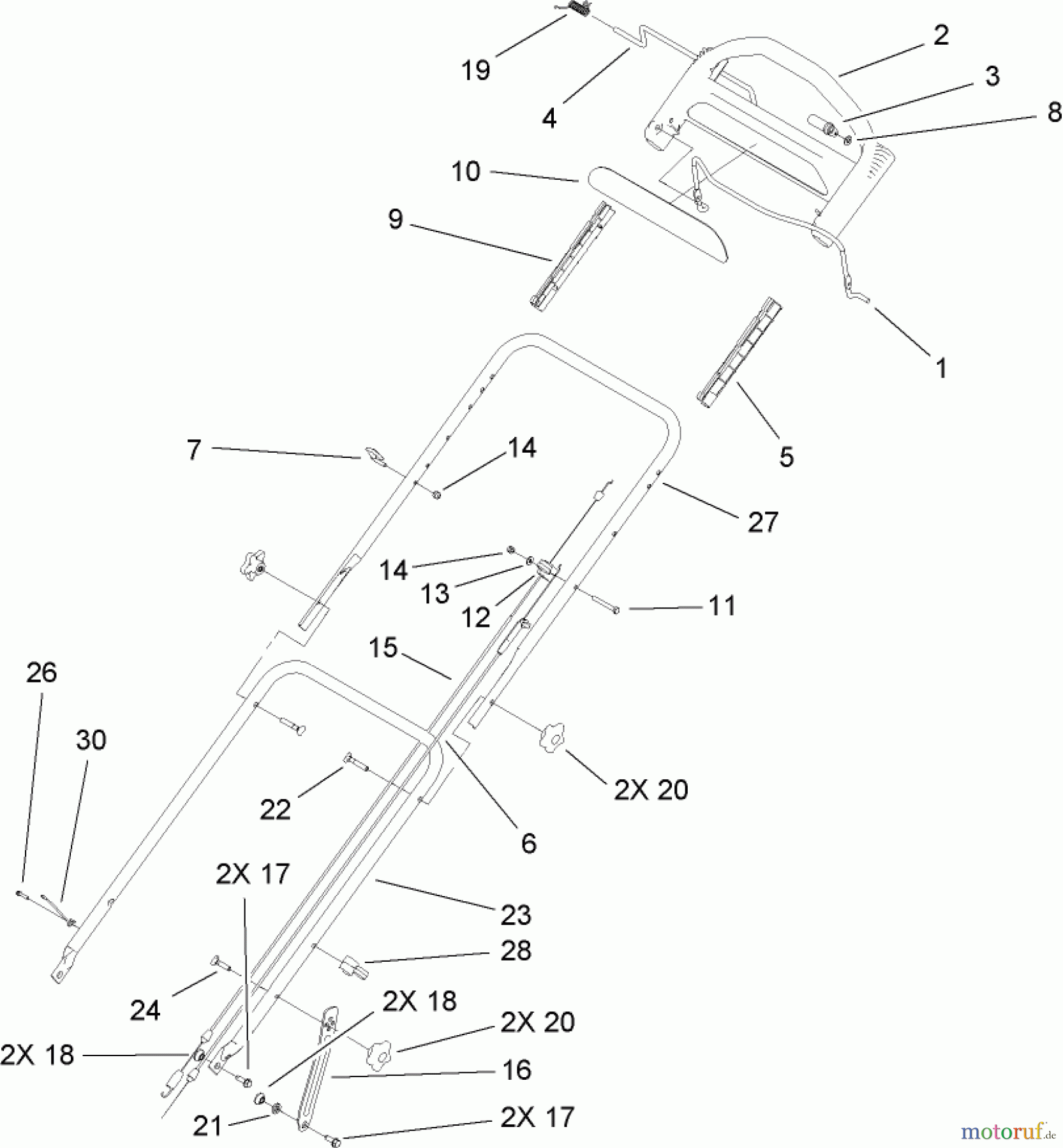 Toro Neu Mowers, Walk-Behind Seite 1 20057 - Toro Super Recycler Lawn Mower, 2006 (260000001-260999999) HANDLE ASSEMBLY