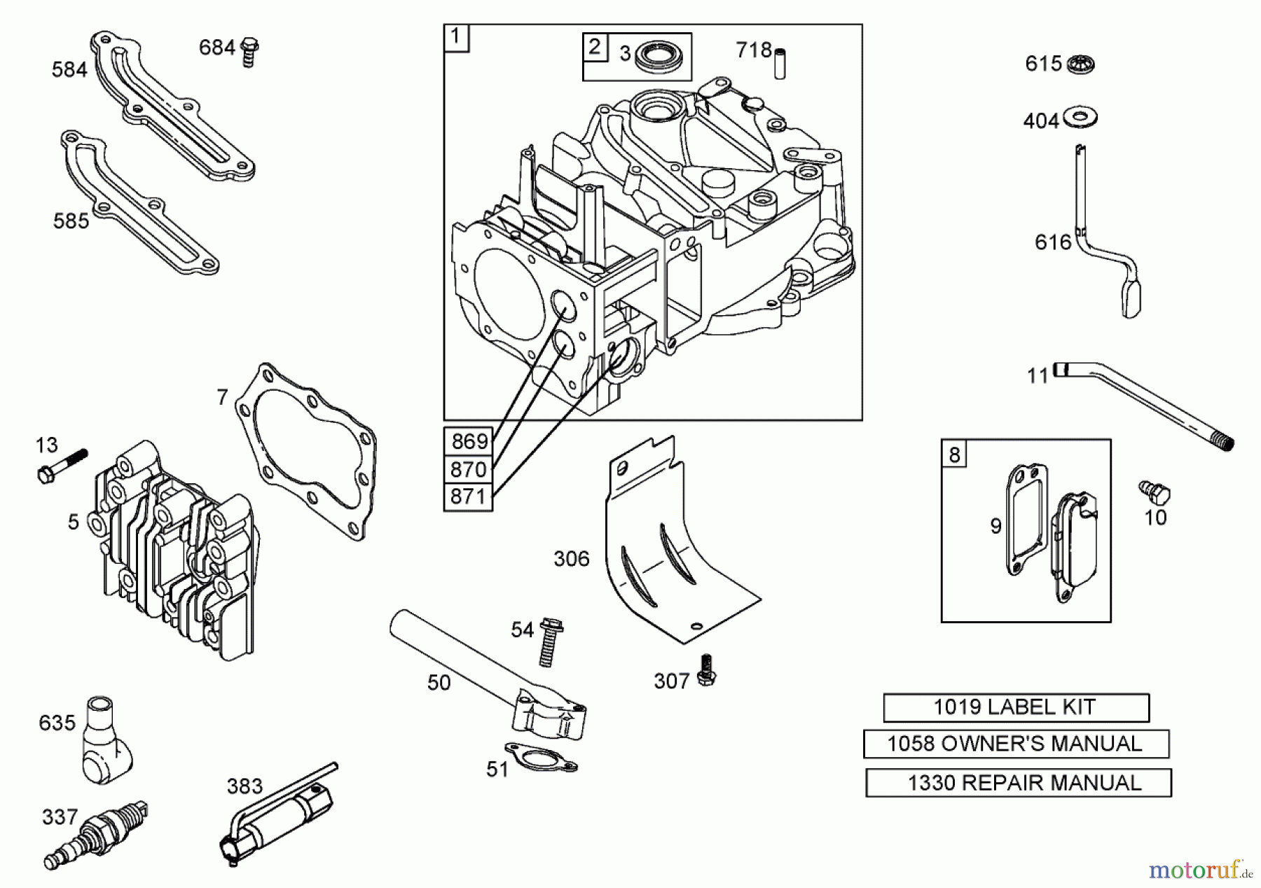 Toro Neu Mowers, Walk-Behind Seite 1 20058 - Toro Super Recycler Lawn Mower, 2006 (260000001-260999999) CYLINDER ASSEMBLY BRIGGS AND STRATTON 125K07-0188-E1