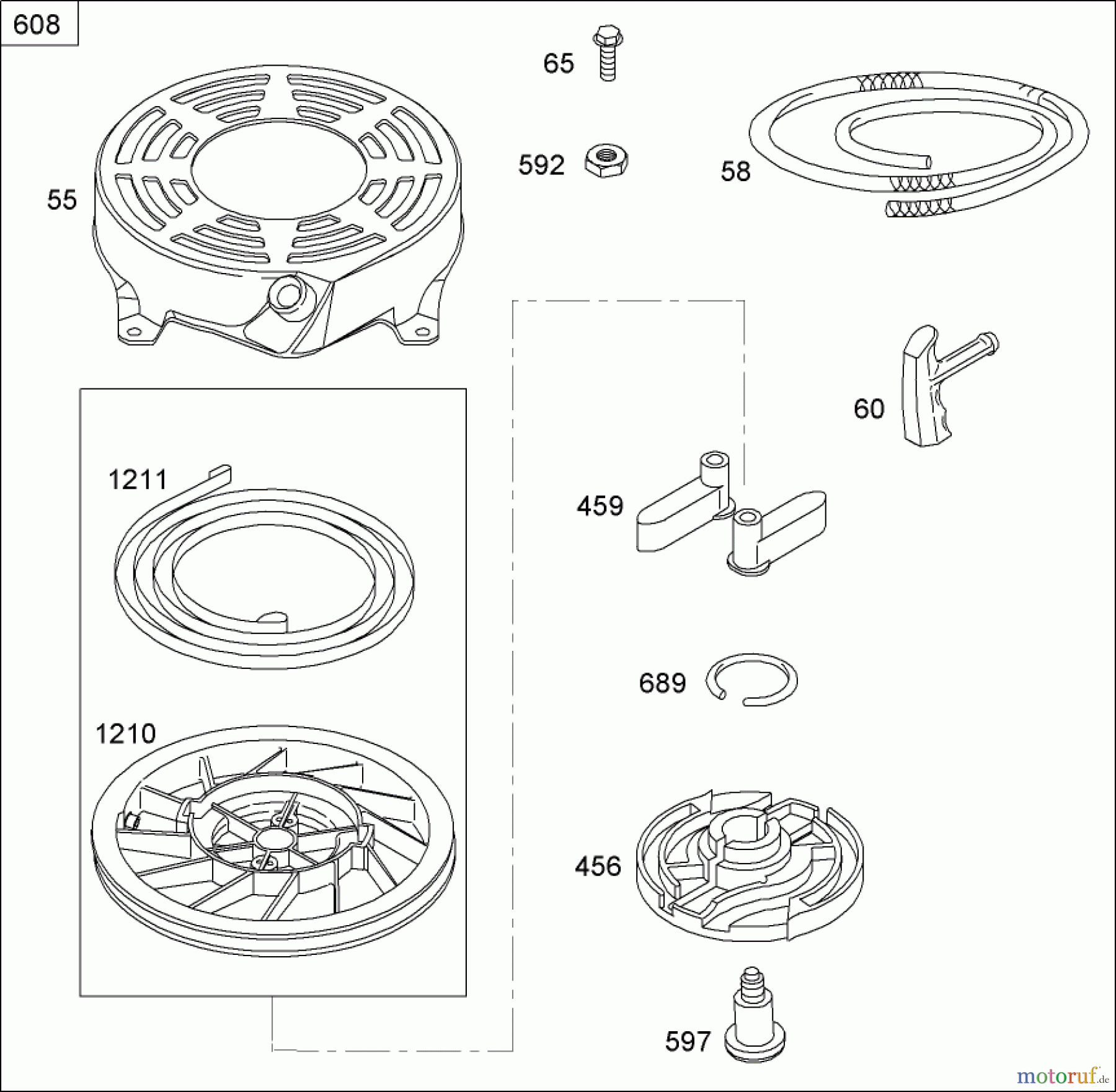 Toro Neu Mowers, Walk-Behind Seite 1 20062 - Toro Super Recycler Lawn Mower, 2007 (270000001-270999999) STARTER ASSEMBLY BRIGGS AND STRATTON 126T07-0204-E1