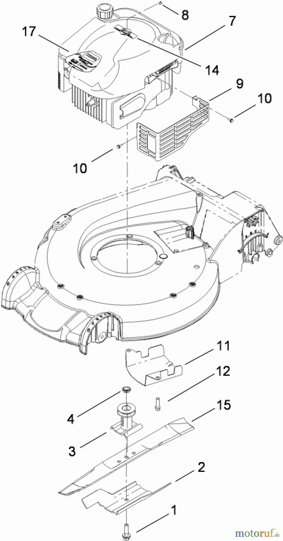 Toro Neu Mowers, Walk-Behind Seite 1 20090C - Toro Super Recycler Lawn Mower, 2009 (290000001-290999999) ENGINE AND BLADE ASSEMBLY