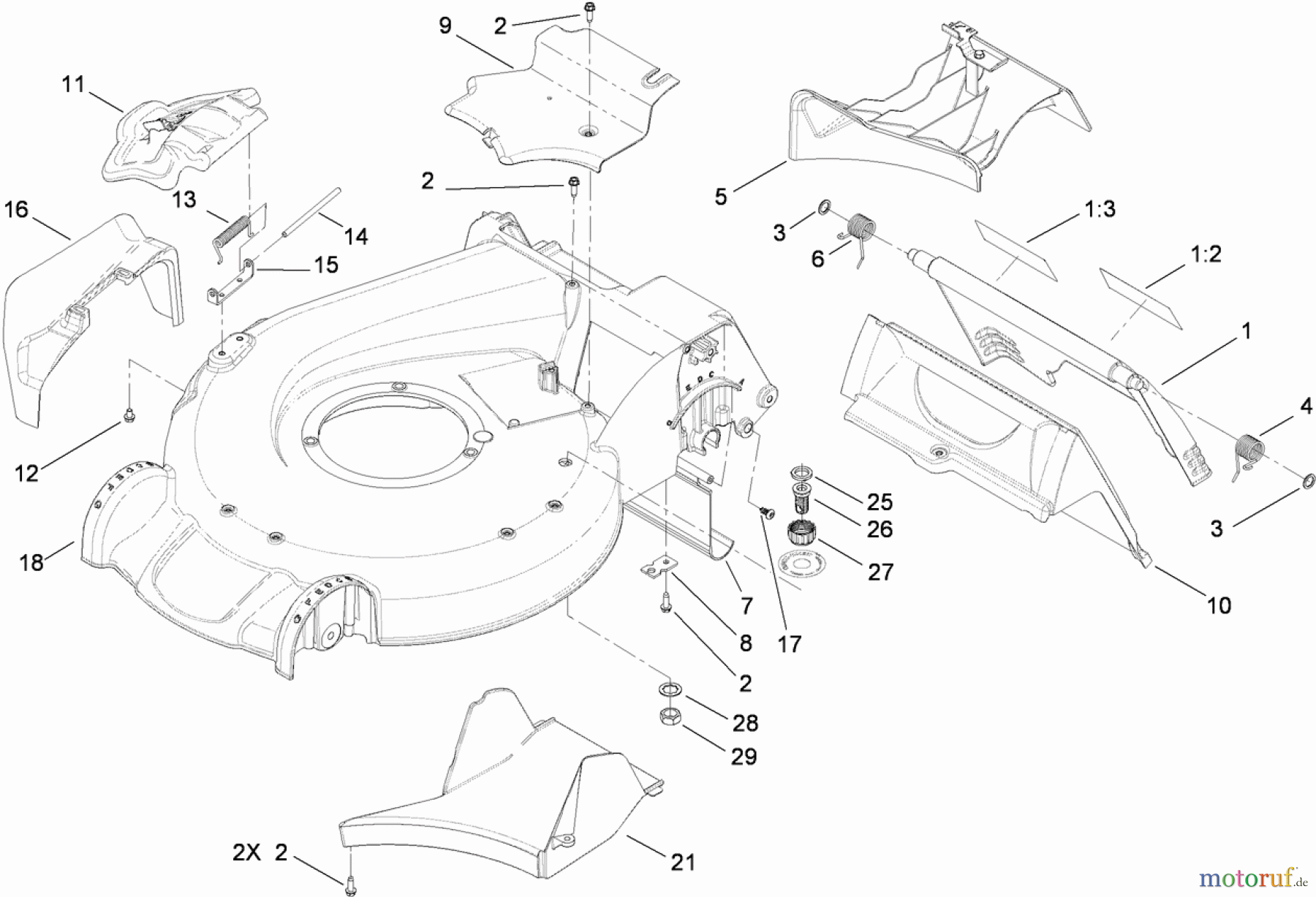 Toro Neu Mowers, Walk-Behind Seite 1 20092C - Toro Super Recycler Lawn Mower, 2009 (290000001-290999999) DECK HOUSING AND REAR DOOR ASSEMBLY