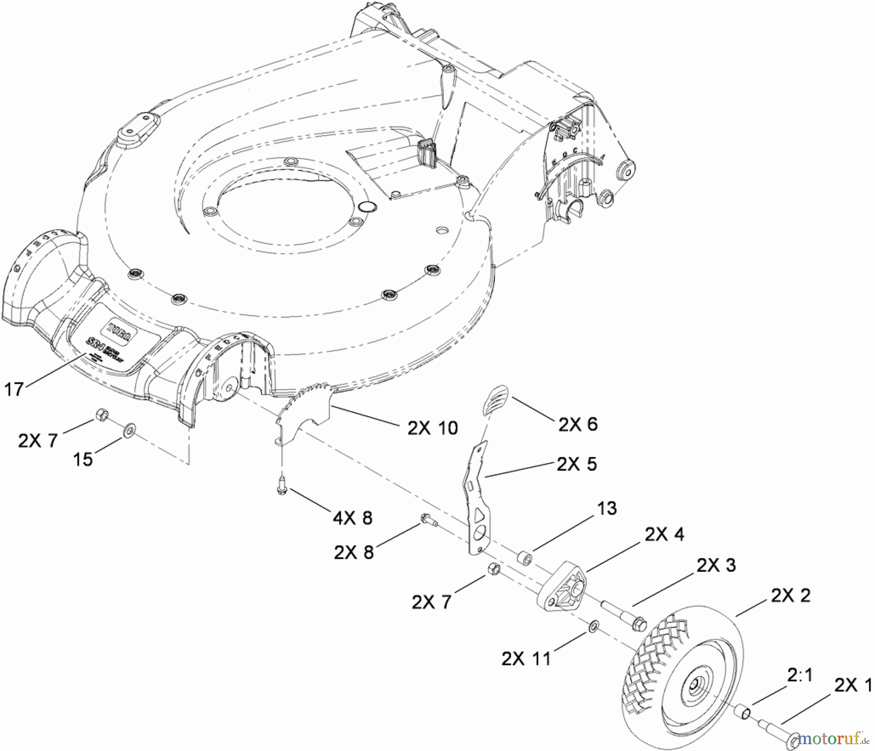  Toro Neu Mowers, Walk-Behind Seite 1 20095 - Toro Super Recycler Lawn Mower, 2009 (290000001-290999999) FRONT WHEEL AND HEIGHT-OF-CUT ASSEMBLY