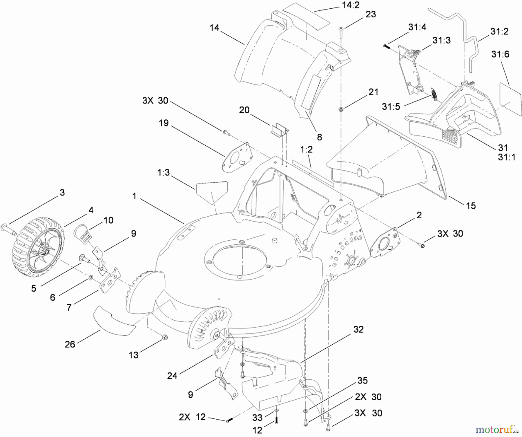 Toro Neu Mowers, Walk-Behind Seite 1 20197 - Toro Super Bagger Lawn Mower, 2010 (310000001-310999999) HOUSING AND TUNNEL ASSEMBLY