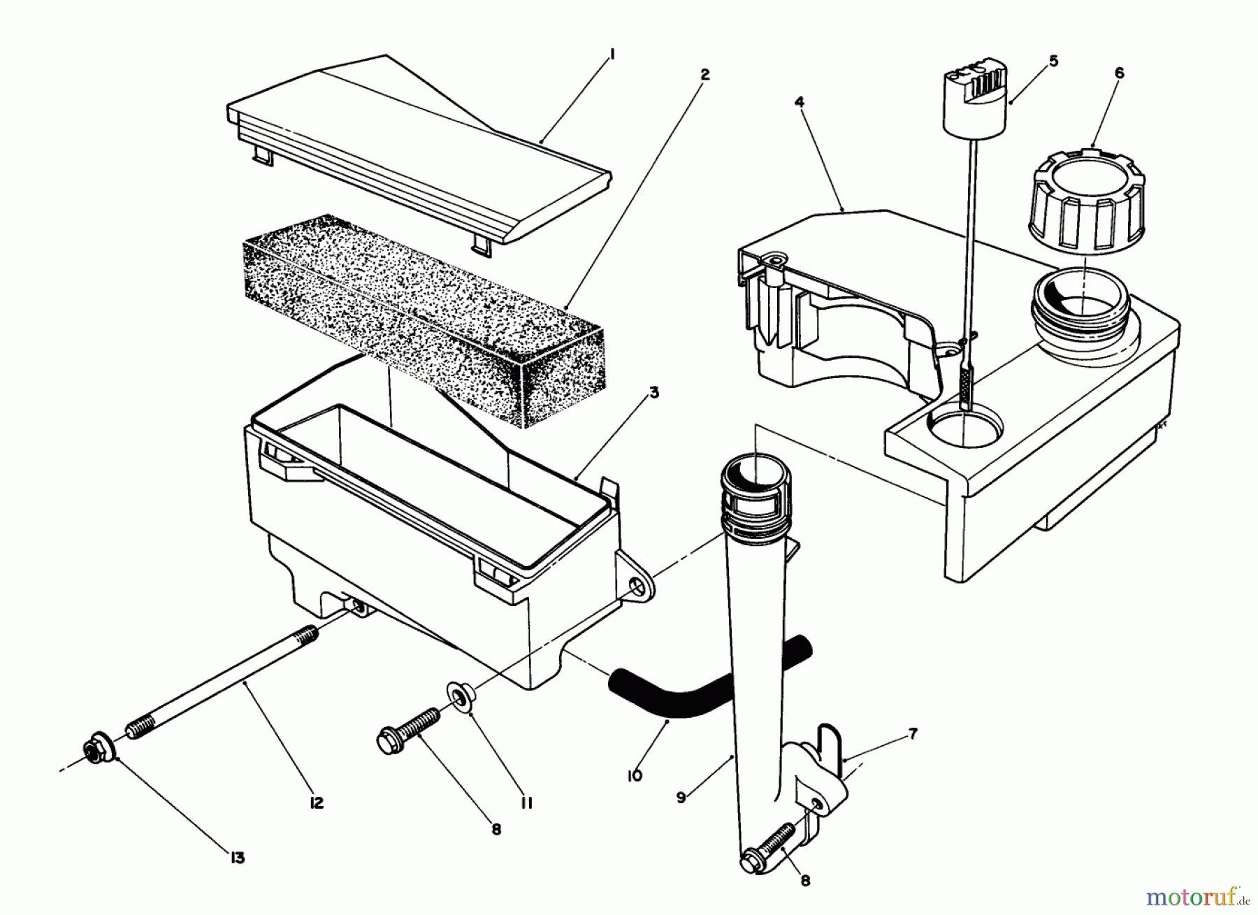Toro Neu Mowers, Walk-Behind Seite 1 20211 - Toro Lawnmower, 1991 (1000001-1999999) AIR CLEANER & FUEL TANK ASSEMBLY (MODEL NO. VML0-2)