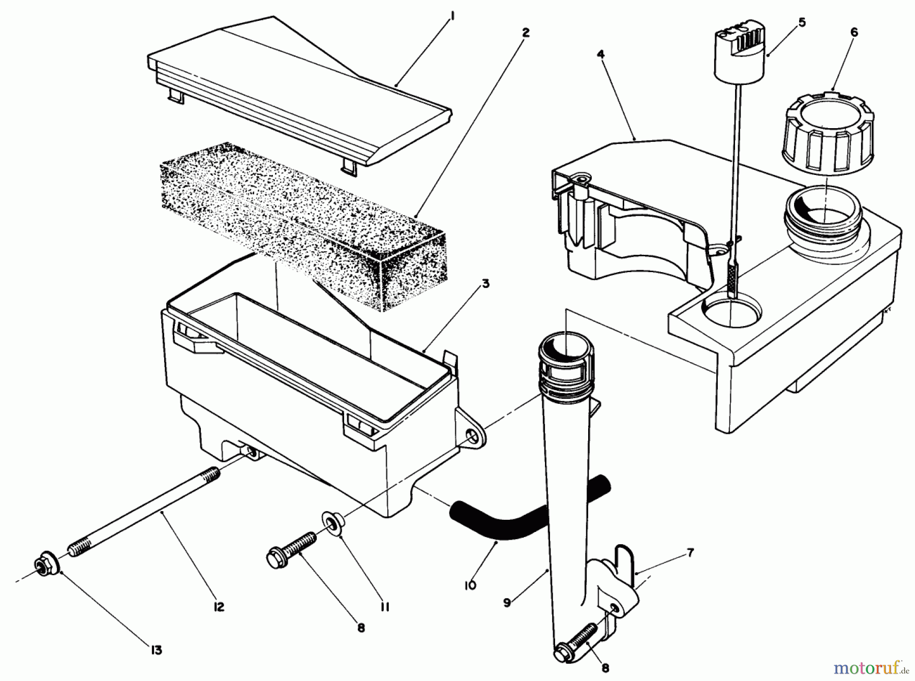 Toro Neu Mowers, Walk-Behind Seite 1 20320 - Toro Lawnmower, 1992 (2000001-2999999) AIR CLEANER & FUEL TANK ASSEMBLY (MODEL NO. VML0-2)