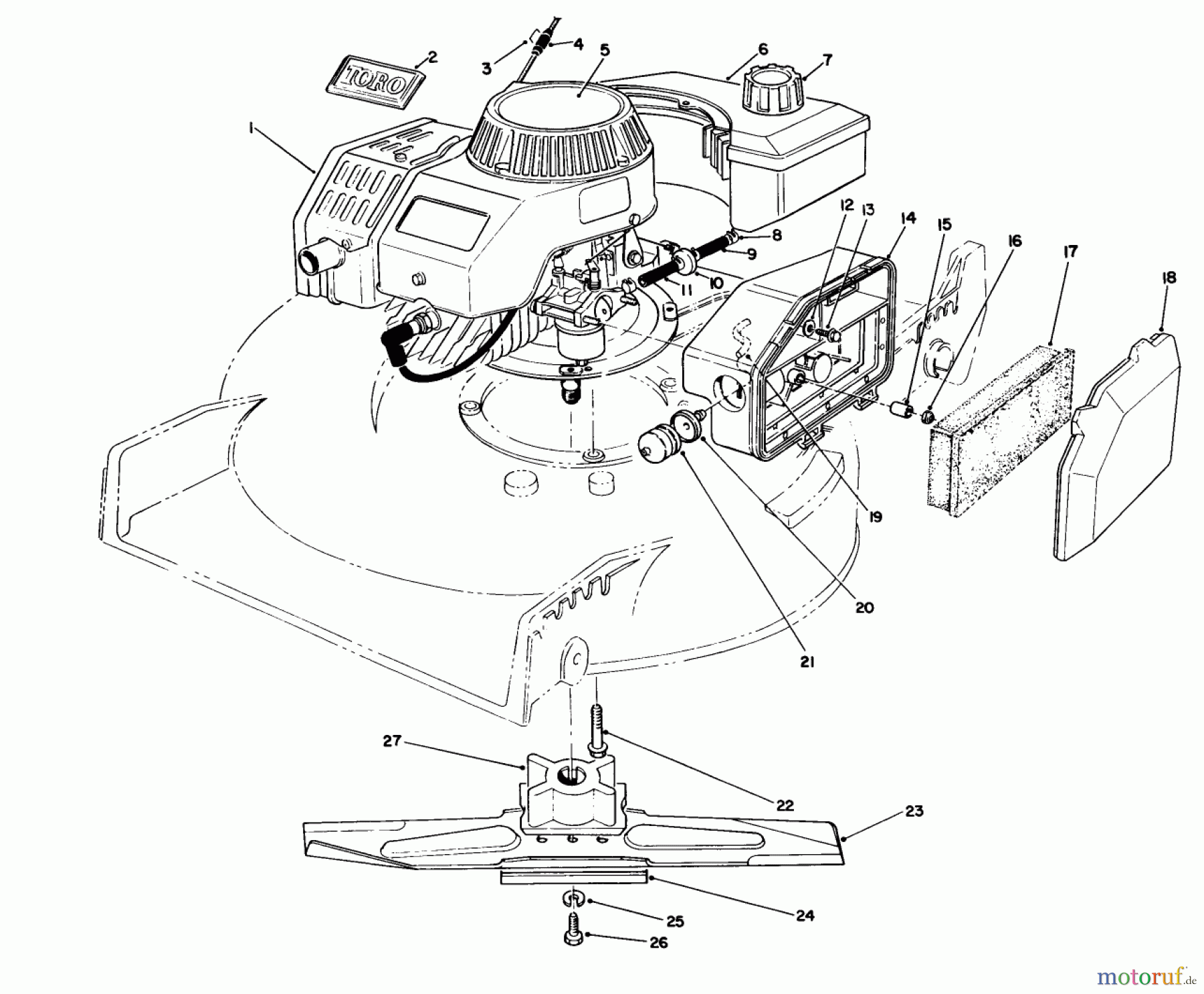 Toro Neu Mowers, Walk-Behind Seite 1 20326 - Toro Lawnmower, 1992 (2000001-2999999) ENGINE ASSEMBLY