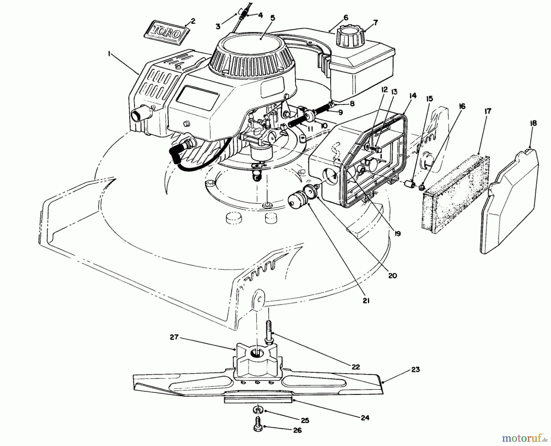 Toro Neu Mowers, Walk-Behind Seite 1 20329 - Toro Lawnmower, 1992 (2000001-2999999) ENGINE ASSEMBLY (SERIAL NO. 2005001 & UP)