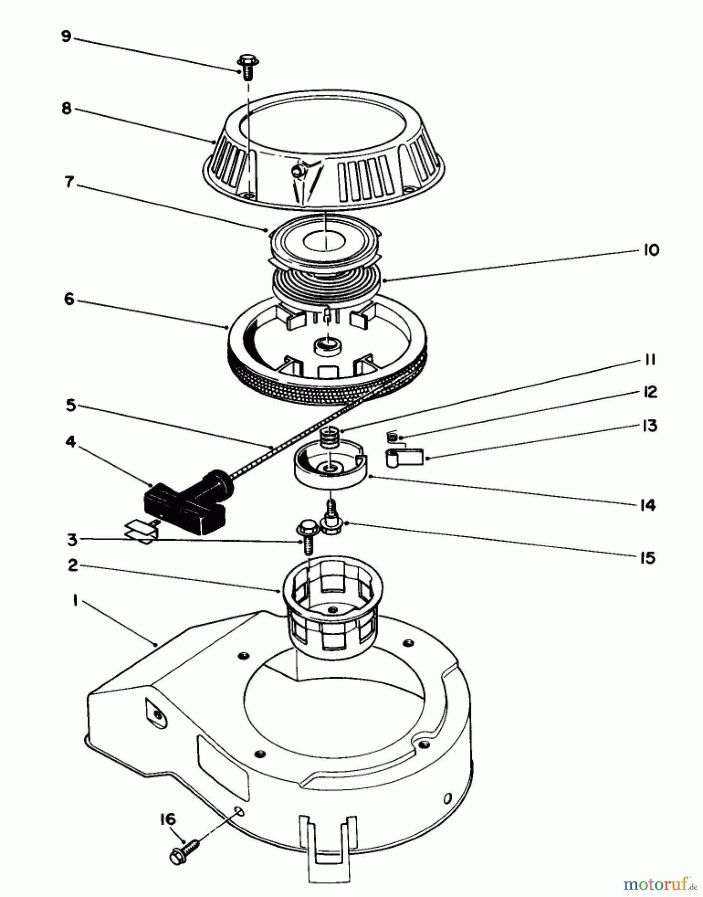 Toro Neu Mowers, Walk-Behind Seite 1 20329 - Toro Lawnmower, 1992 (2000001-2999999) RECOIL ASSEMBLY (ENGINE MODEL NO. 47PM1-2)(SERIAL NO. 2000001-2005000)