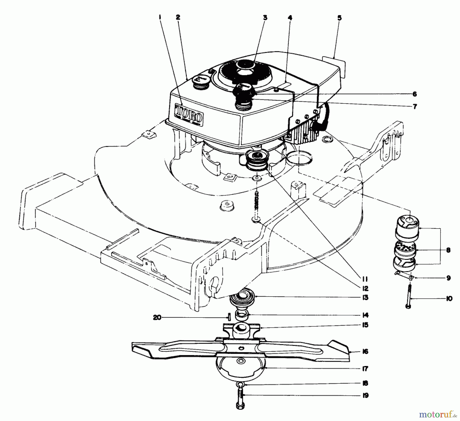 Toro Neu Mowers, Walk-Behind Seite 1 20660 - Toro Lawnmower, 1974 (4000001-4999999) ENGINE ASSEMBLY MODEL NO. 20550